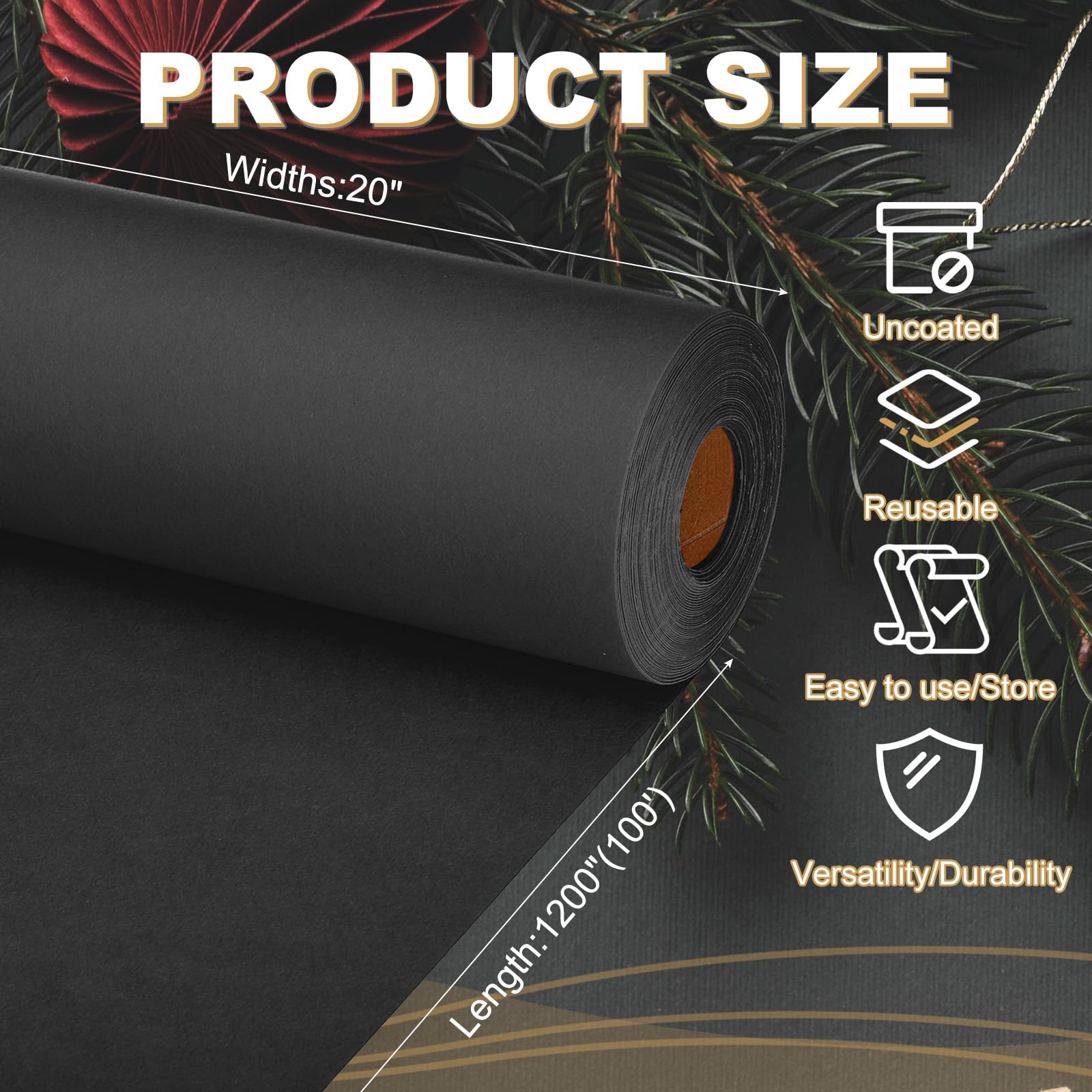PATIKIL Papier Cadeau Papier d'Emballage 50cm x 30M Rouleau de Papier Noir