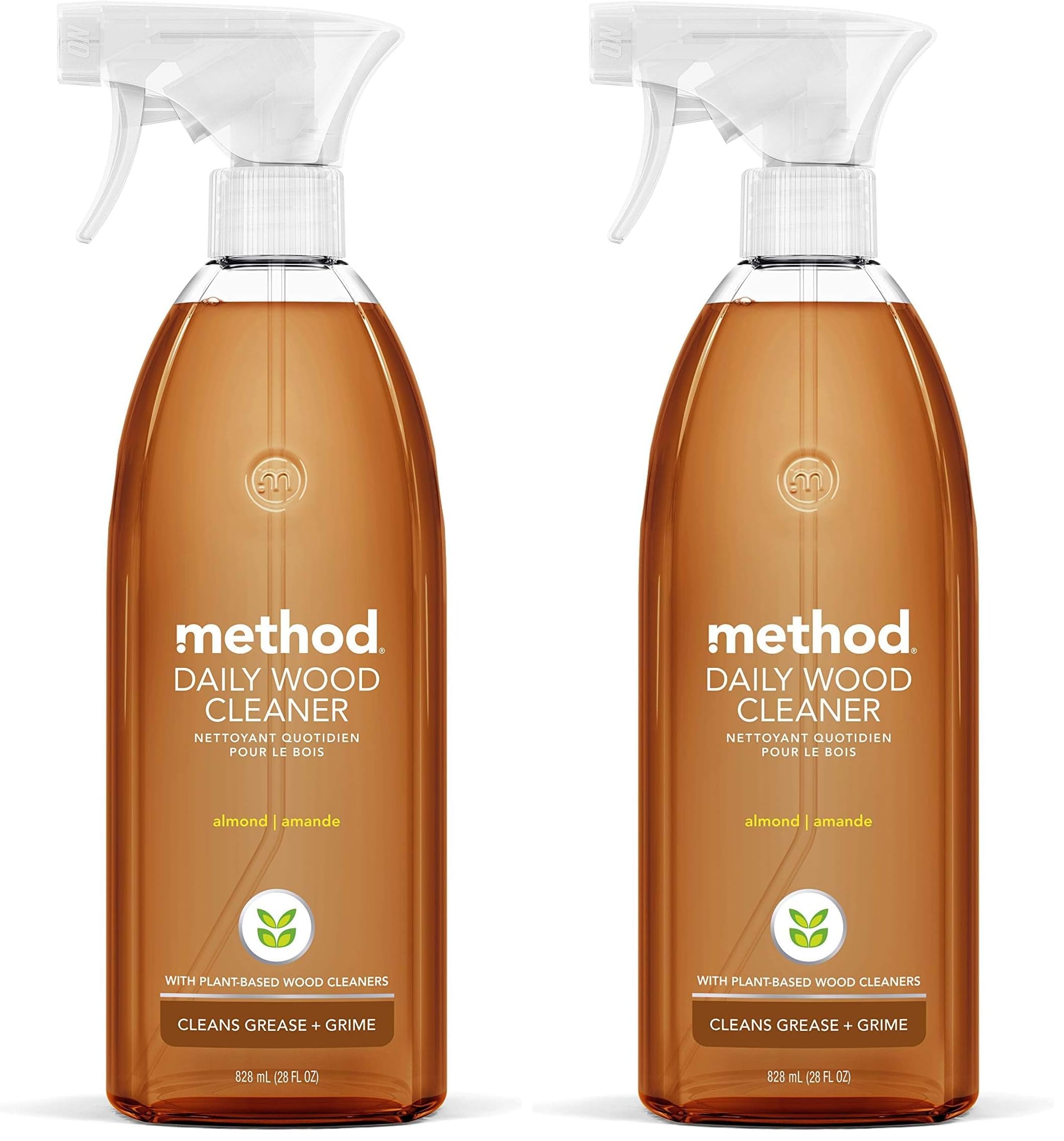 Method Daily Wood Cleaner, Plant-Based Formula that Cleans Shelves, Tables, and Other Wooden Surfaces While Removing Dust & Grime, Almond Scent, 828 ml Spray Bottles, Packaging May Vary (Pack of 2)