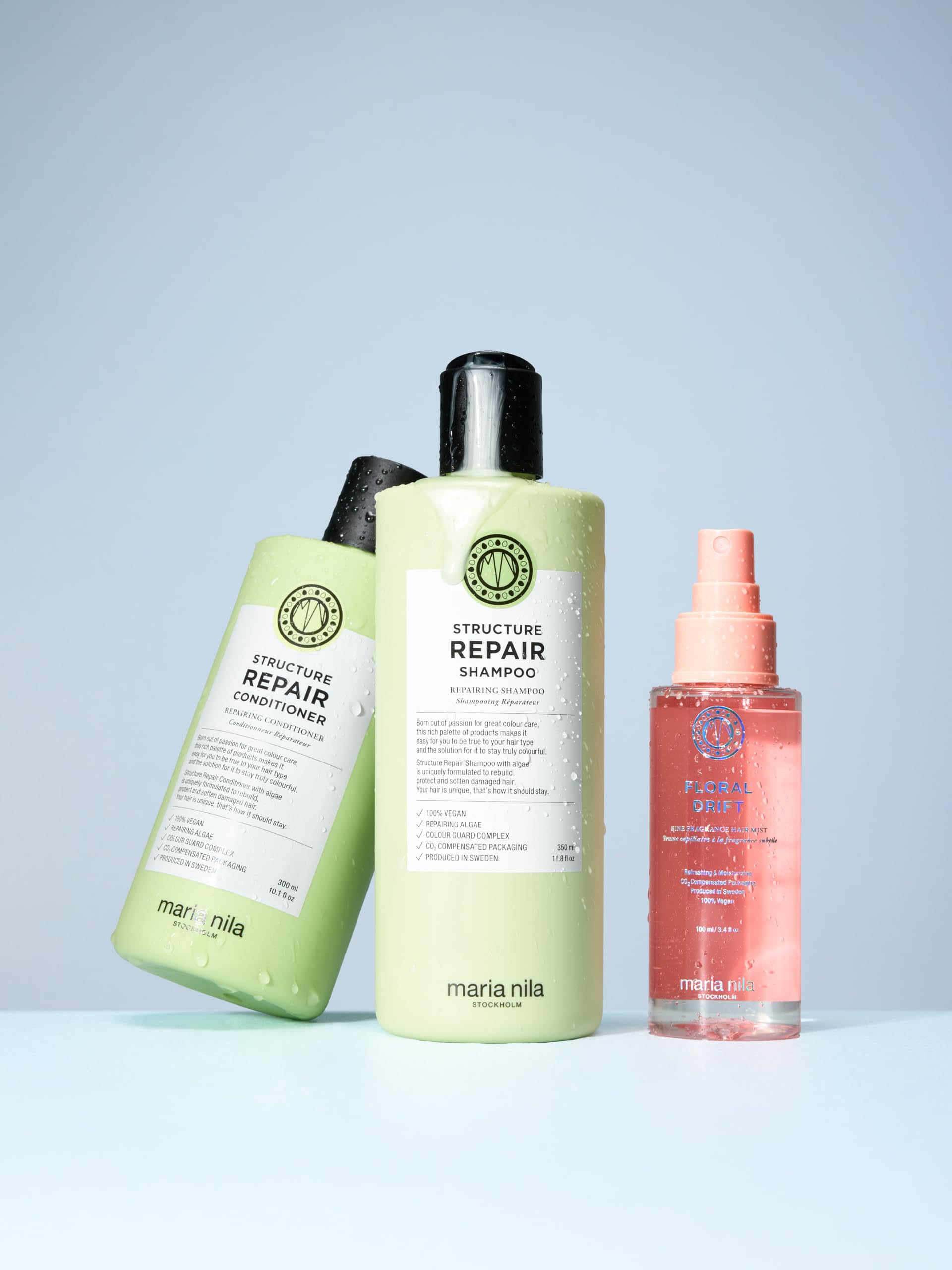 Maria Nila Geschenkset für Frauen für extrem geschädigtes Haar - Holiday Box Structure Repair mit Shampoo, Conditioner, Hair Mist Floral Drift und Beauty Bag, Geschenk Weihnachten, vegan, sulfatfrei