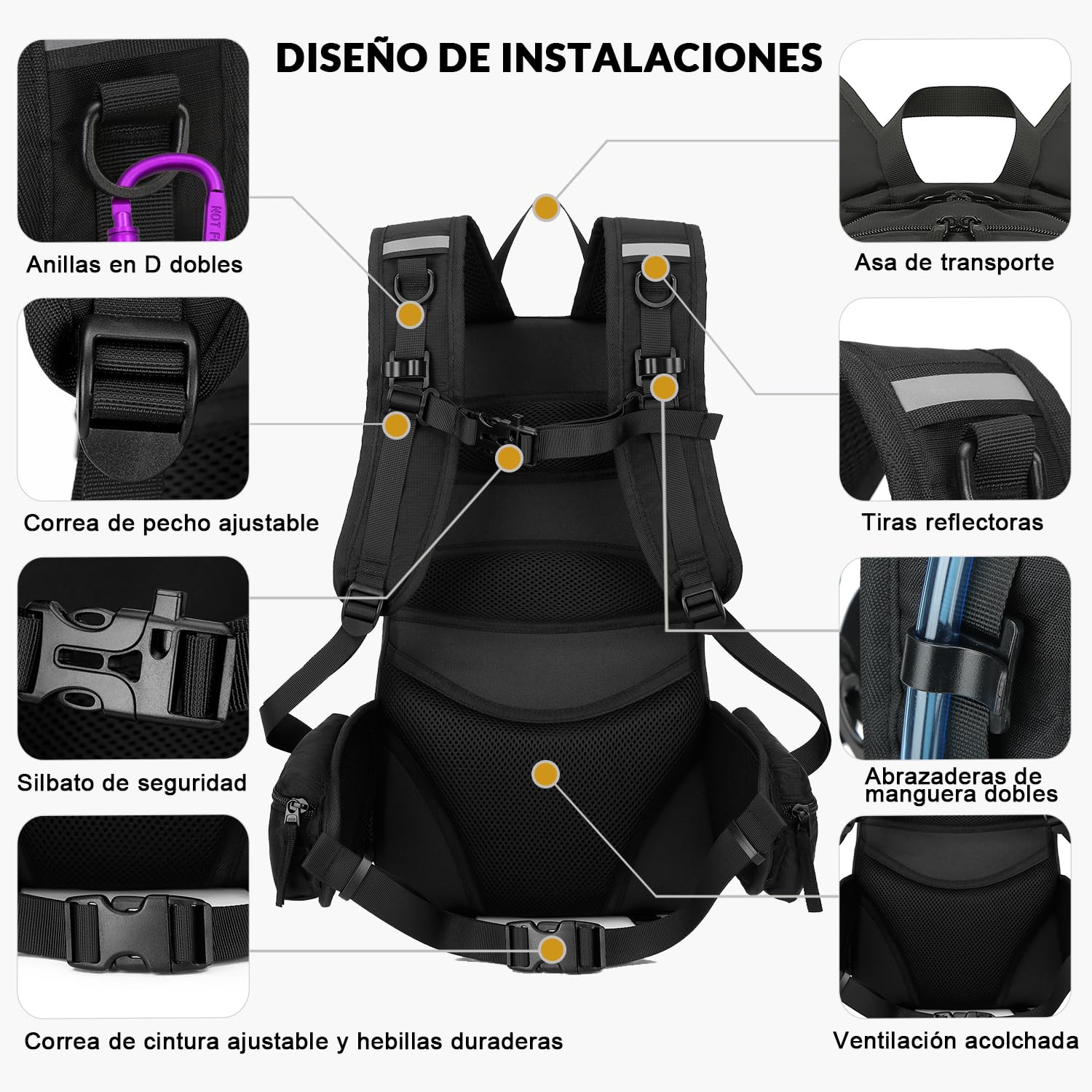 Mochila de Bicicleta 16L, Mochila Pequeña para Hombre y Mujer Múltiples para Bici Montaña Btt Ciclismo