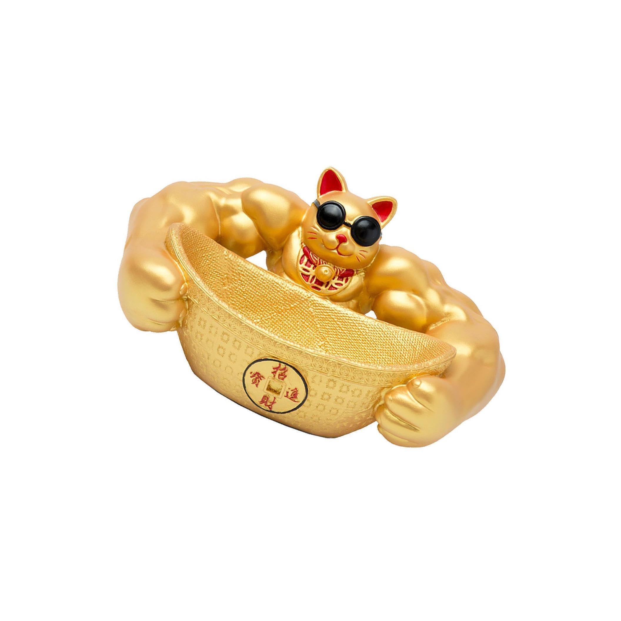 ALCXAZS Wealth Cat Lucky Figurine Ceramic Treasure Bowl Storage Box Home Decorative, Gold
