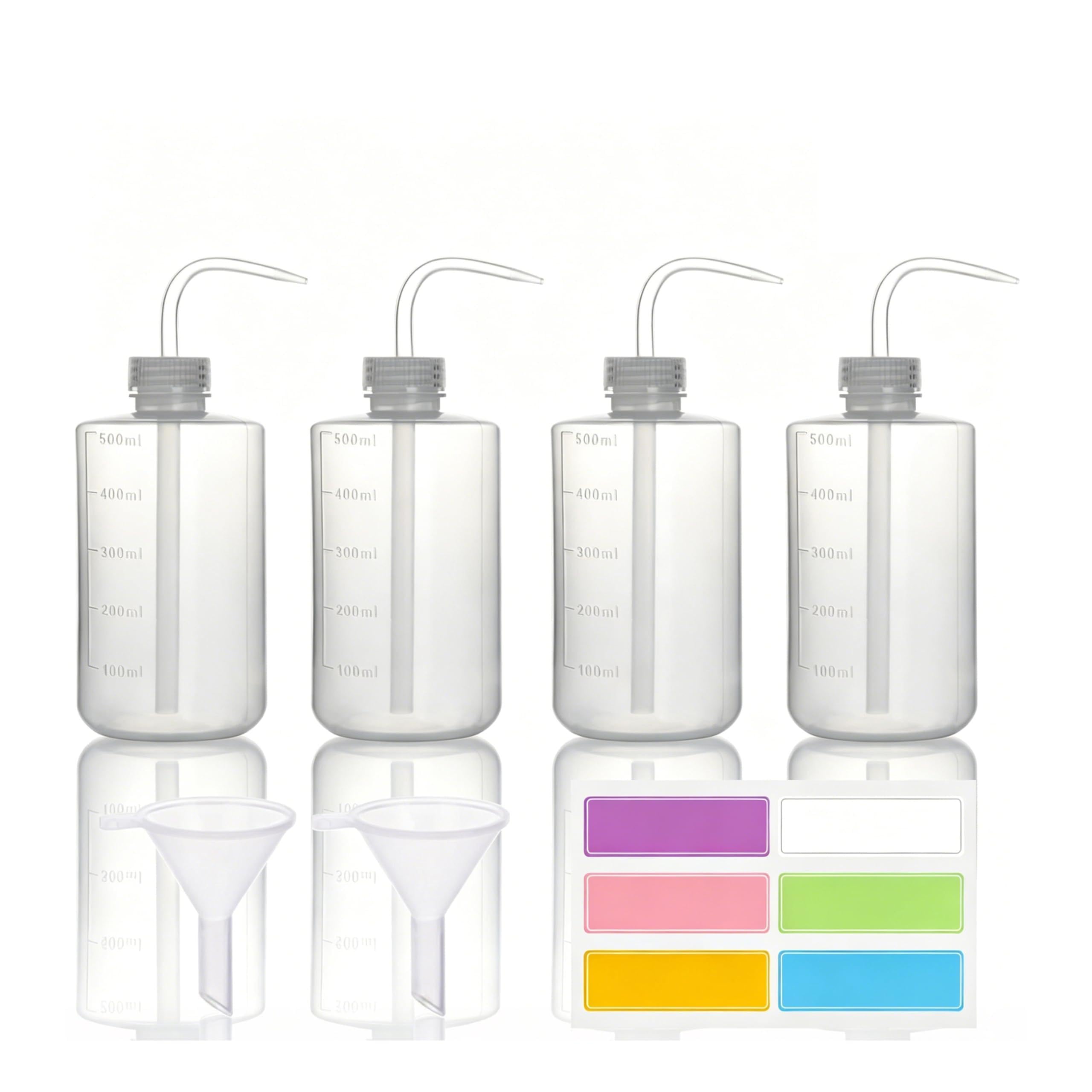 Botellas de Lavado 500 ml, Plástico Transparente, Squeeze Wash Bottle con Embudo para Laboratorio