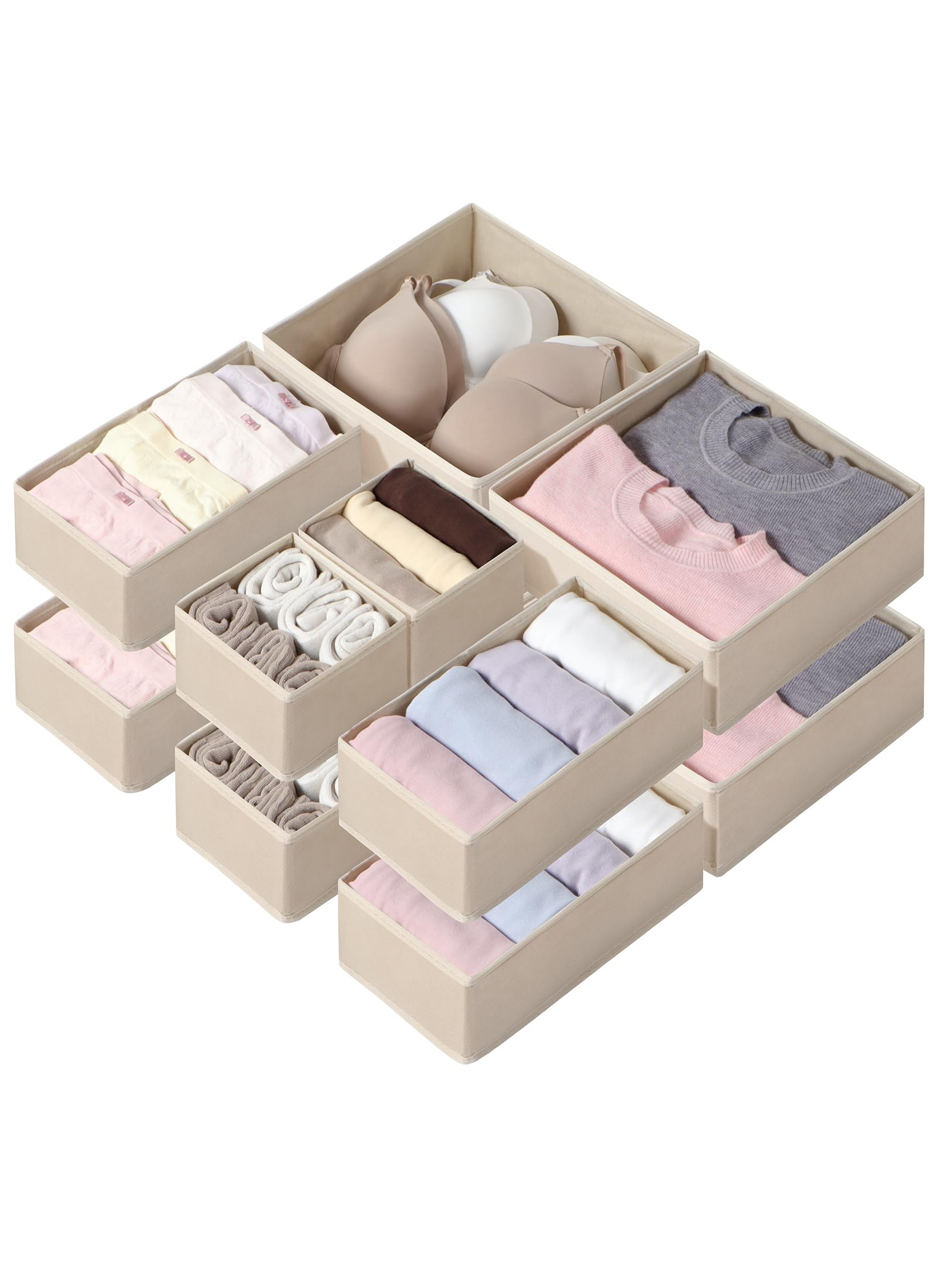 LAJIAKE 12 Pack drawer organisers, Drawer Dividers for Clothes, Beige