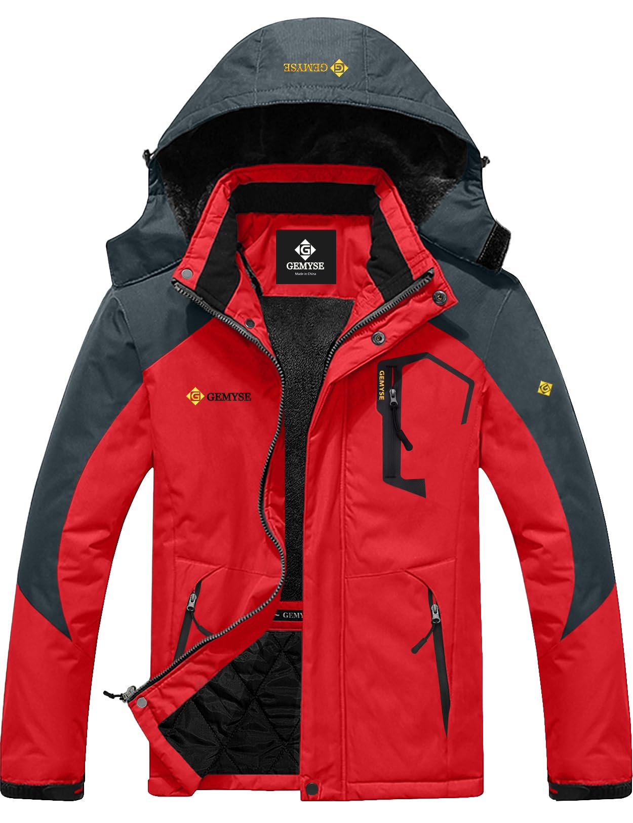 GEMYSE Uomo Giacca da Sci impermeabile montagna Giacche Pile invernale antivento Cappotto con Cappuccio