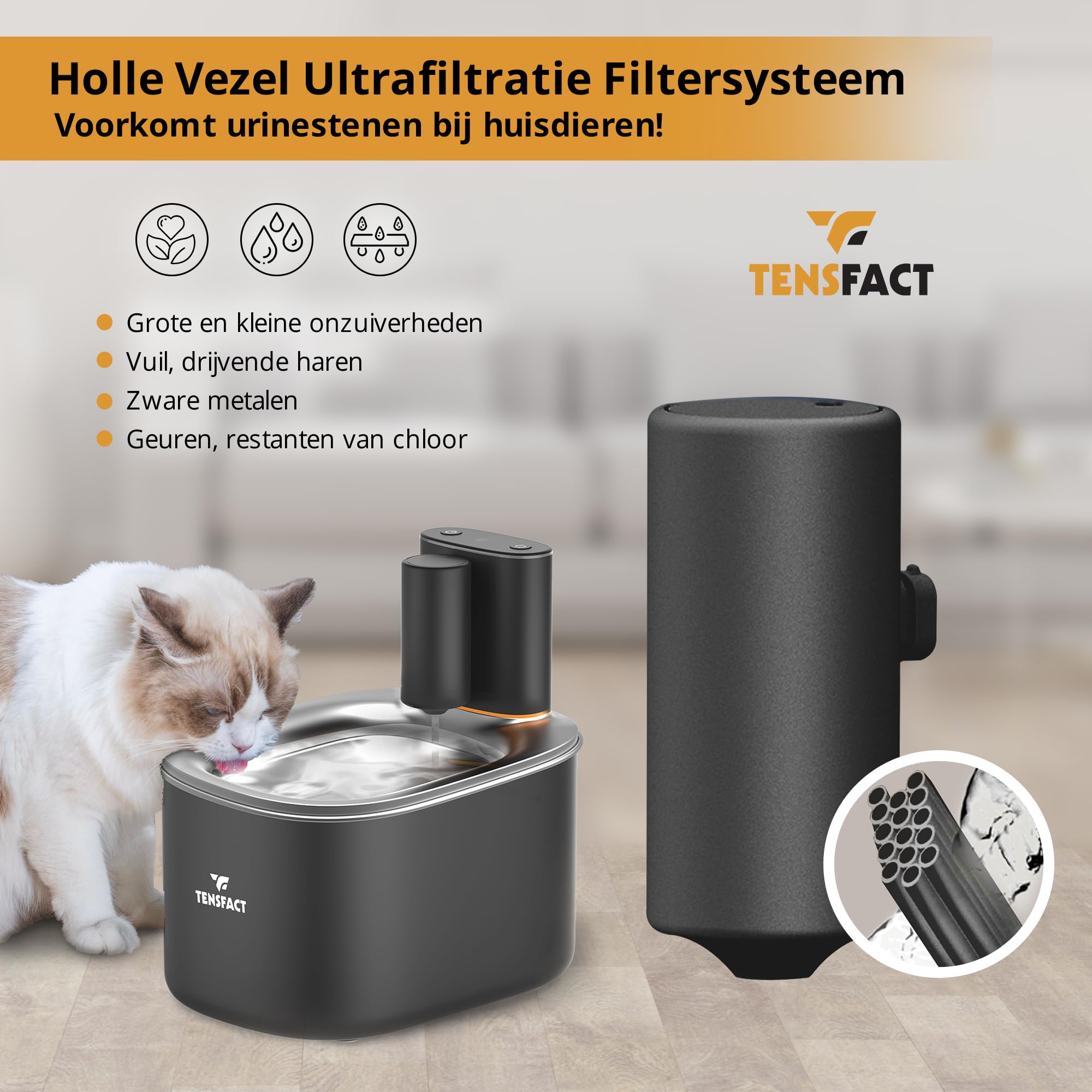 Fuente de bebida Gato o Perro - Fuente de agua inalámbrica de diseño premium Gato - Fuente de gato con sensor de movimiento y HEPA Ultra Filtración - Negro