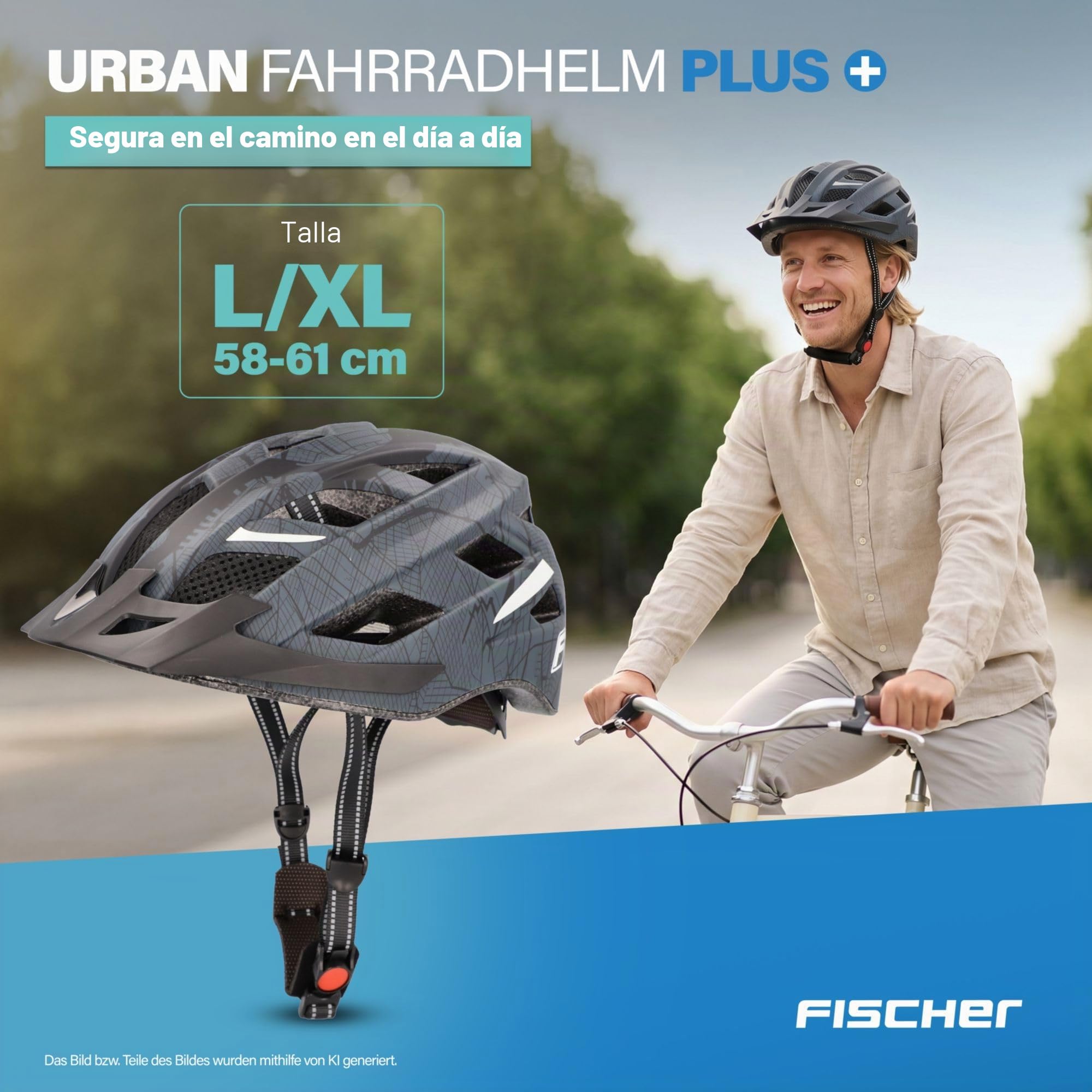 Fischer Urban Plus - Casco de ciclismo con luz trasera LED integrada para hombre y mujer