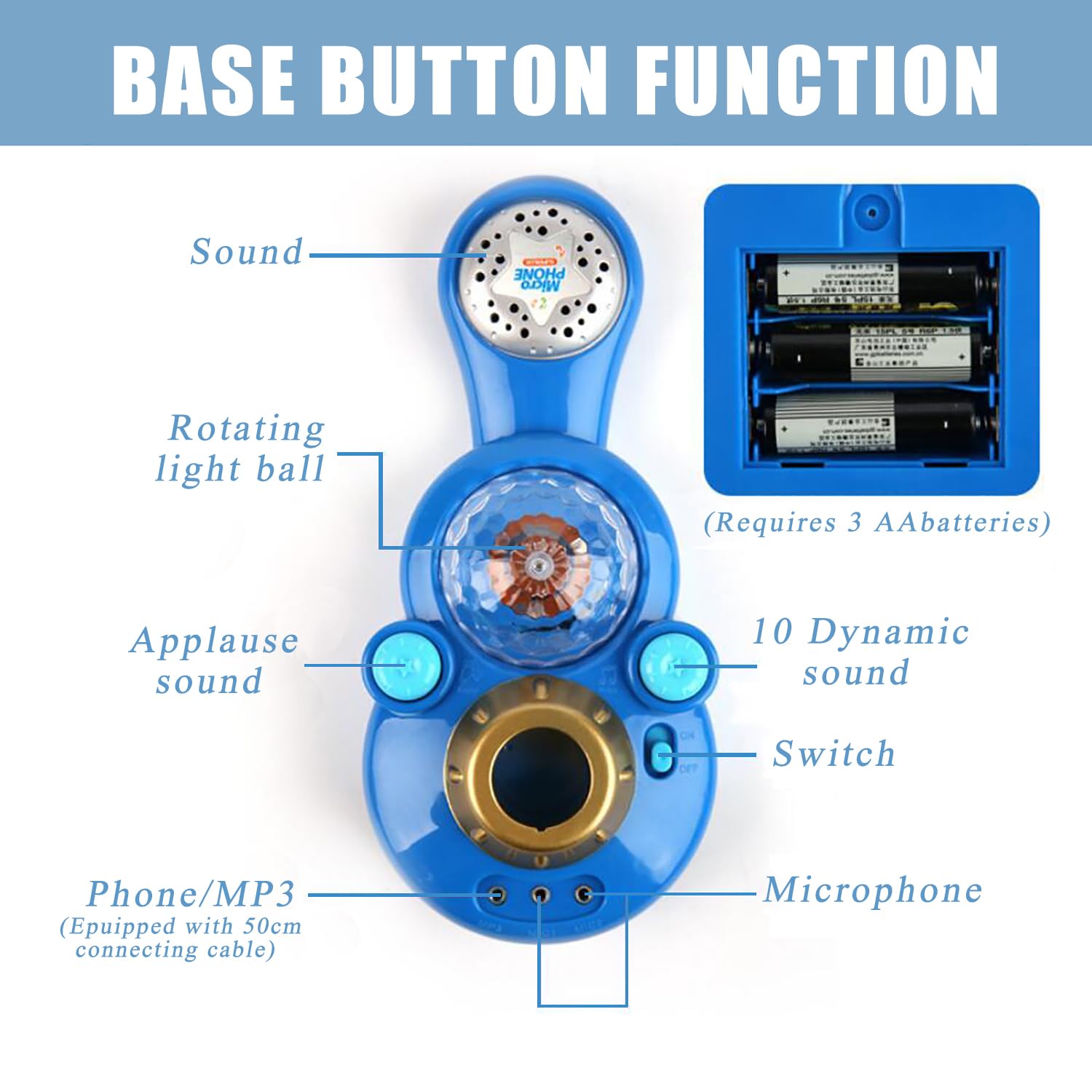 Máquina de karaoke para niños con soporte ajustable, micrófono para niños, música cantando junto con luz intermitente de escenario y pedales, regalo para niños (azul) 5