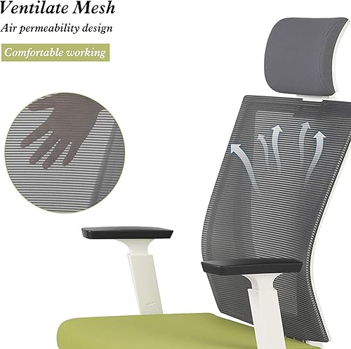 Miniatura 4 de Silla de oficina ergonómica giratoria con soporte lumbar, reposacabezas y apoyacabezas con respaldo alto, silla de computadora de malla ajustable de