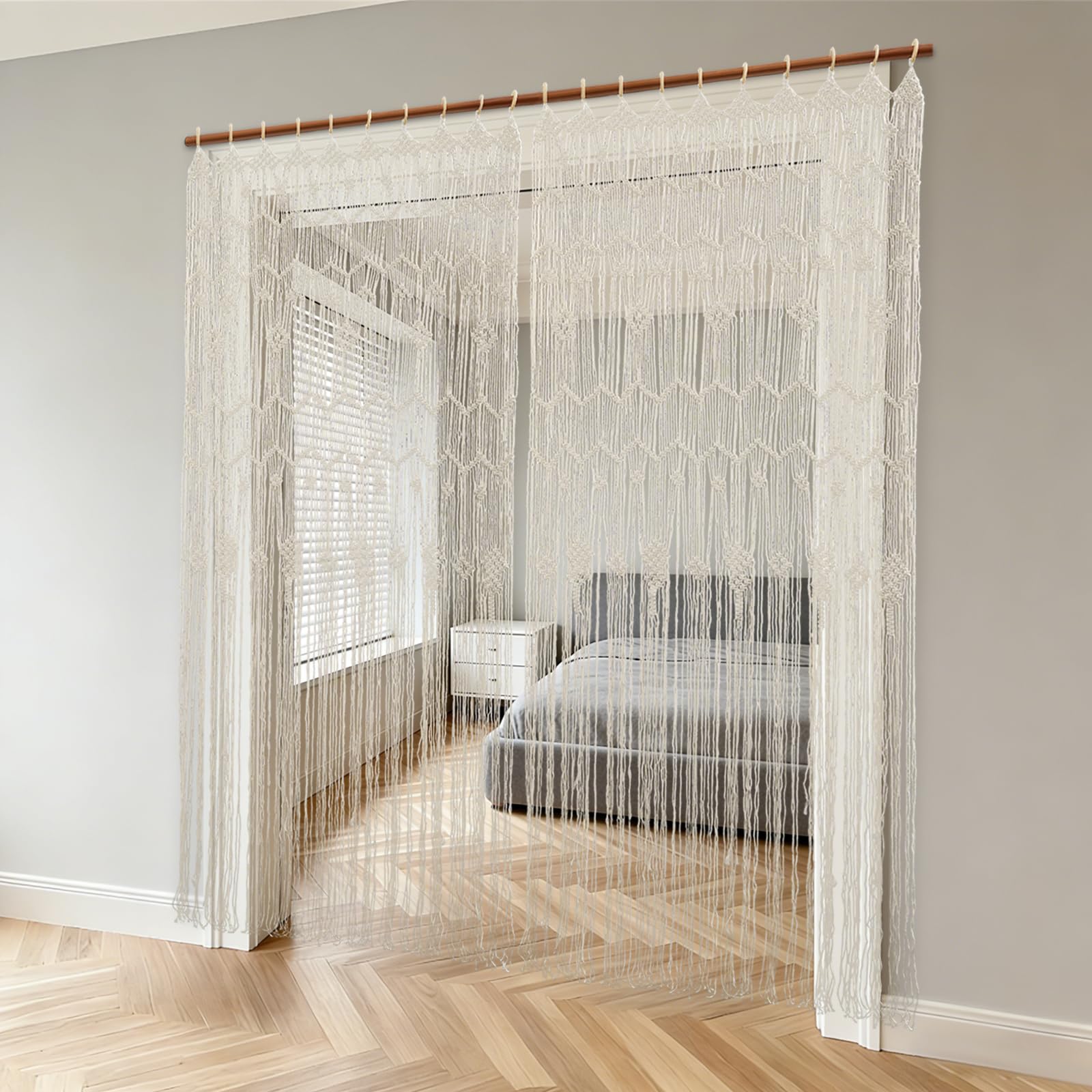 Lot de 2 rideaux bohèmes pour porte, fenêtre, séparateur de pièce, 100 x 200 cm