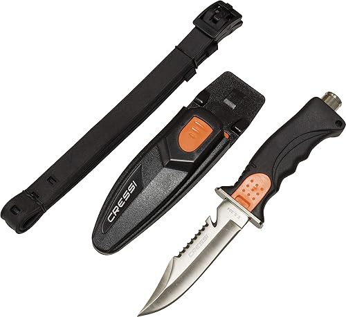 Miniatura 1 de Cressi Borg, cuchillo de hoja larga para buceo y pesca de submarino, punta puntiaguda y roma