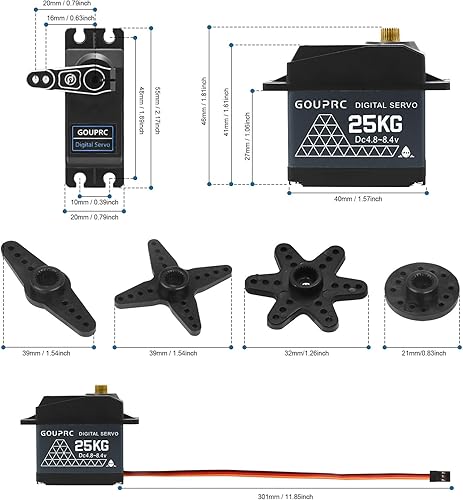 Miniatura 2 de GOUPRC - Servo digital de alto par de torsión de 55.1 lbs, resistente al agua y de acero inoxidable, servo brazo servo 25T para servo de coche a
