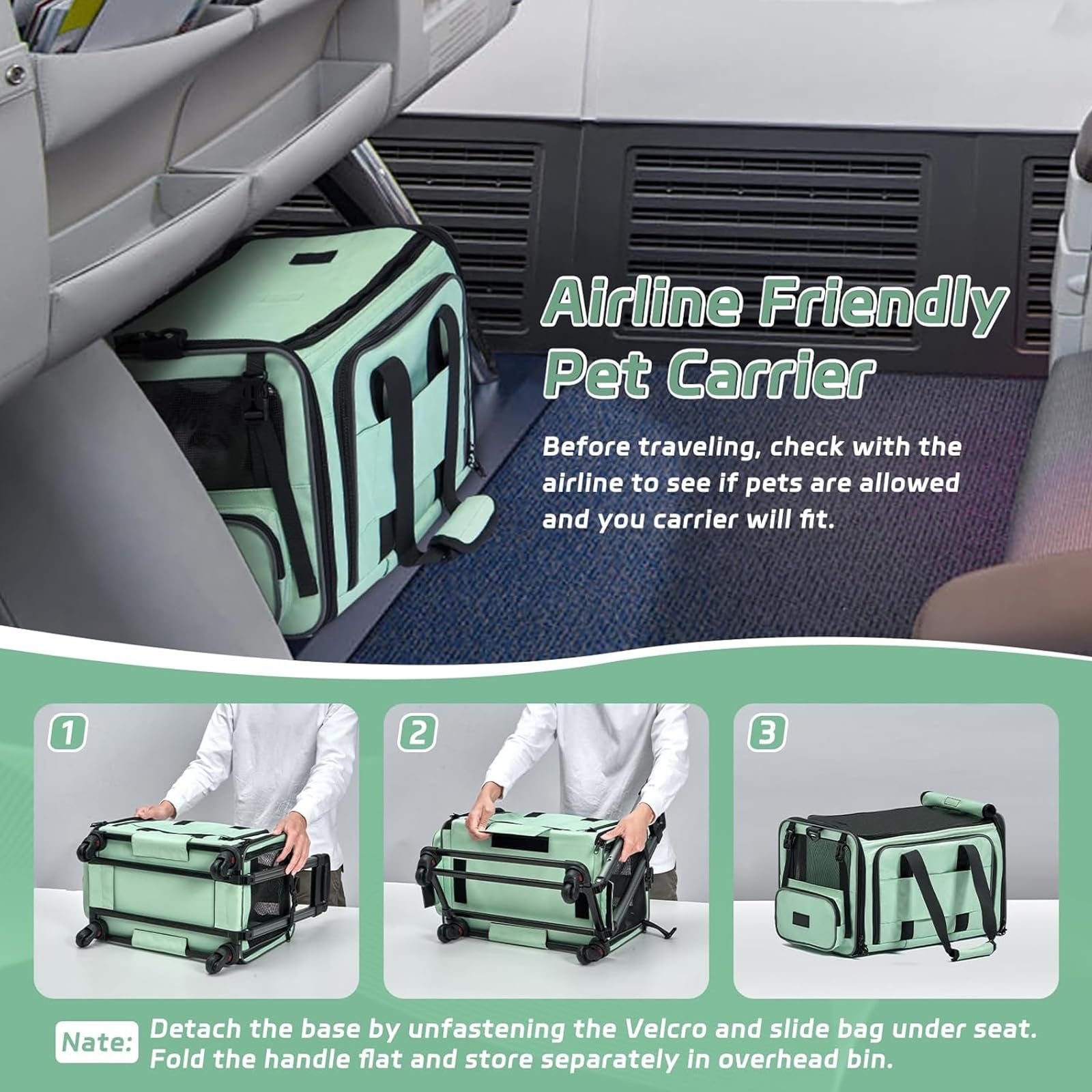 Transportín para Mascotas con Ruedas Aprobado por aerolíneas, transportador expandible con Ruedas para Perros y Gatos medianos