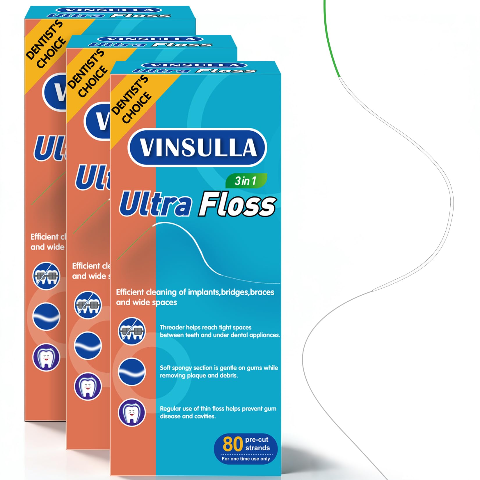 Dental Floss for Braces Floss Threaders for Bridges and Implants PTFE PFAS Free Floss 80 Pre-Cut Strands Pack