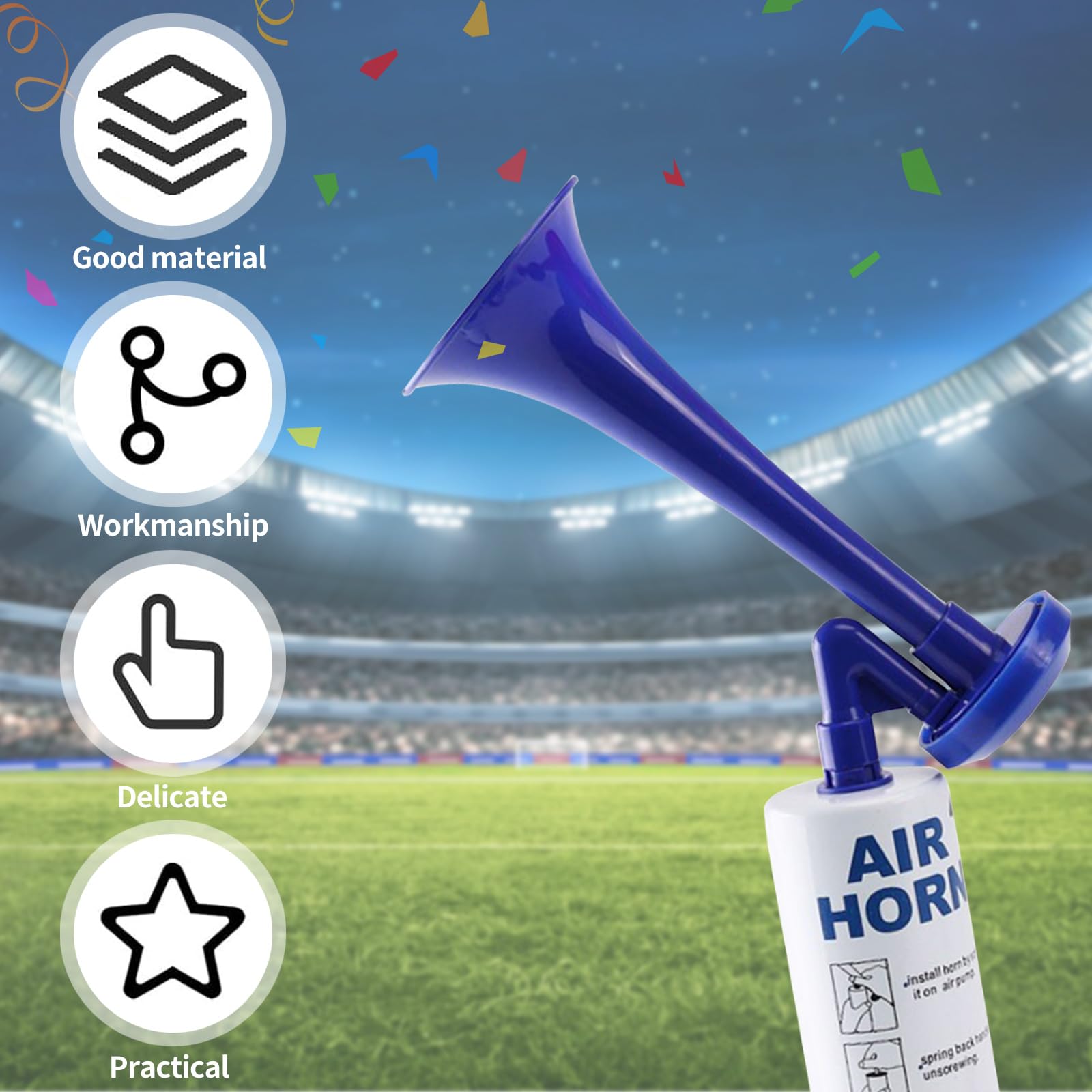 AirHorn, Metal Fanfare Compressed Air Horn Tröte Laut, Signal Horn, Klassische Air Horns Signalhorn Krachmacher, Football, Handball, World Cup, Luftdruck-Fanfare, Tröte zum Anfeuern (Blau-2pcs)