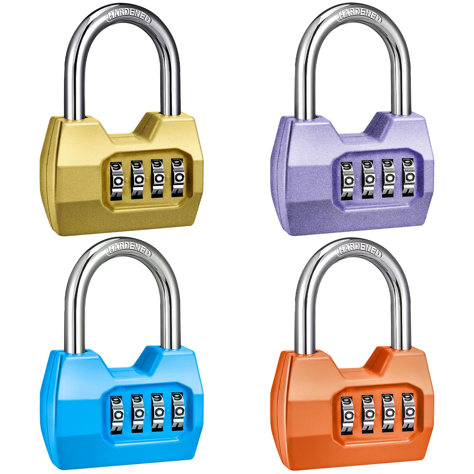 4 Pack disecu 4 Digit Combination Lock, Outdoor Waterproof Padlock for School Gym Locker, Fence, Gate, Shed, Storage Unit, Case, Toolbox (Varicolored)