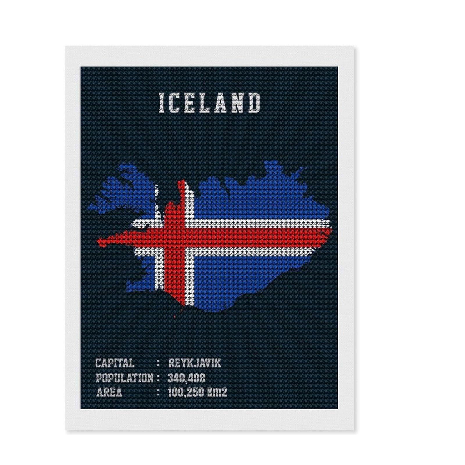 Junmoney Iceland Map Diamond Art Canvas 12"x16", Relaxing DIY Hobby, Satisfying Creative Project, Farmhouse Decor, for Women