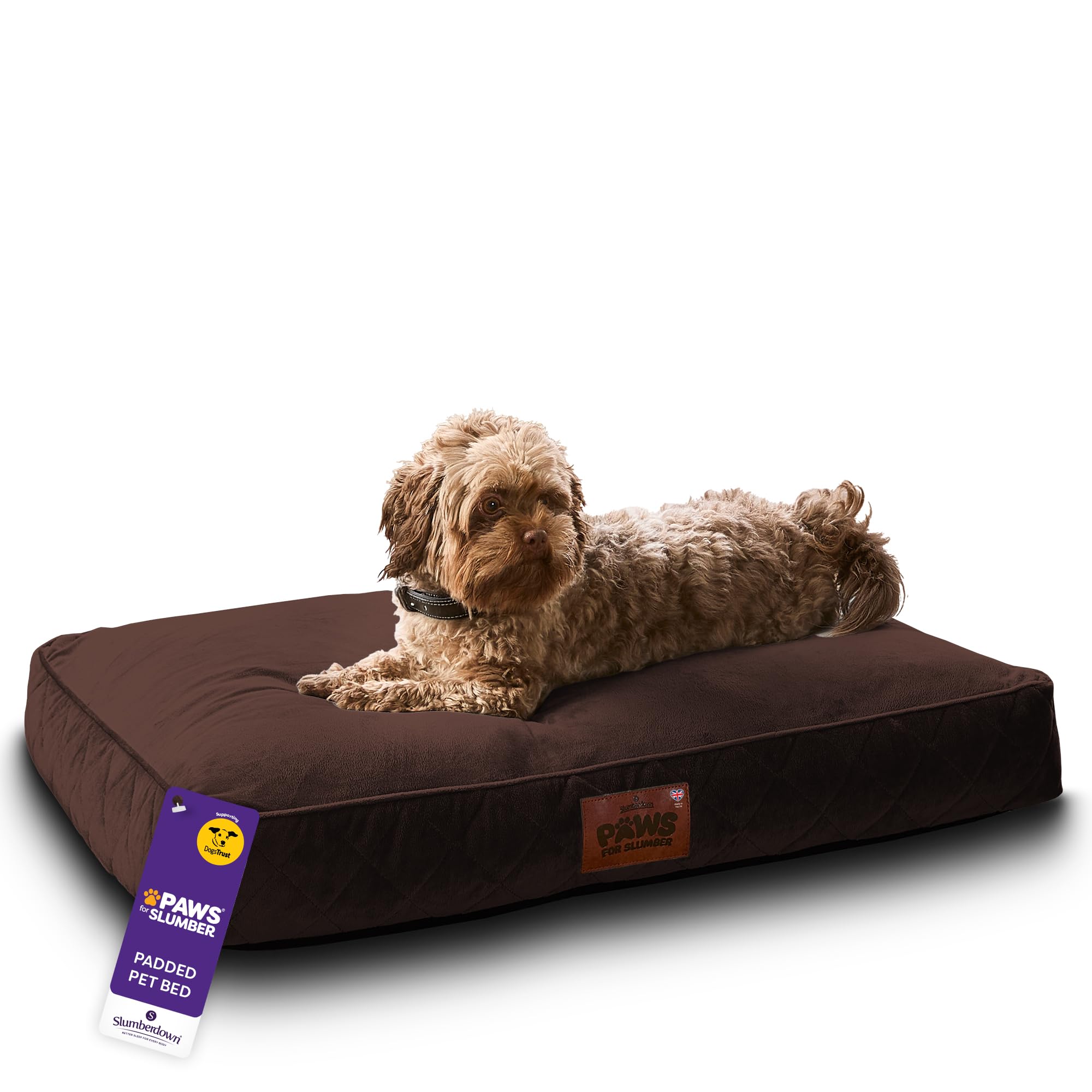 Slumberdown Luxury Padded Dog Bed Medium (60 * 80 * 20cm) - Supportive, Cushioned & Washable Crate Mattress for Puppies, Dogs & Cats | Orthopedic, UK-Made, Non-Slip Base, Brown โ image 1