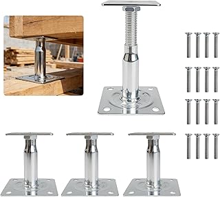 Pfostenträger Höhenverstellbar, 4 Stück 100-150 mm Verstellbar Stützfuß aus Verzinktem Stahl, Bodenfuß mit 16 Schrauben, für Zäune, Terrassen, Carports, Gärten (Silber, 10-15cm)