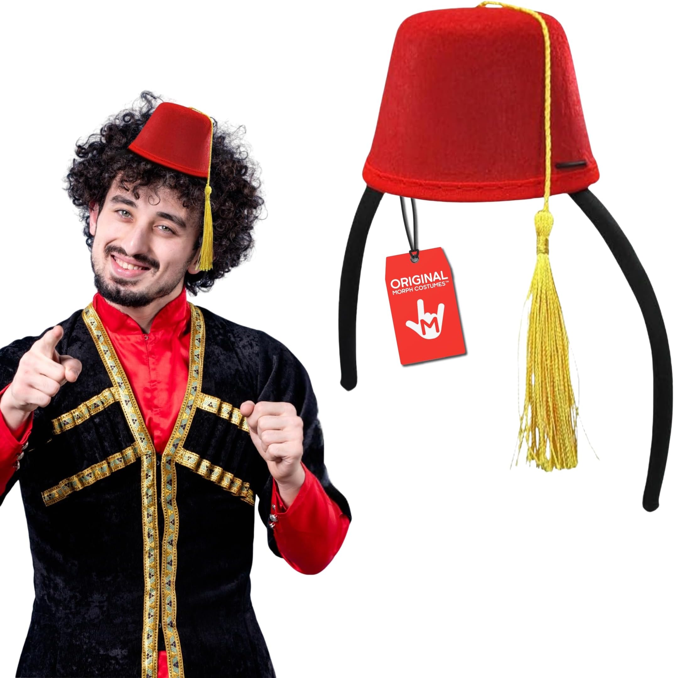 Morph Red Fez Hat, Bell Hop Hats, Mini Hat Headband, Shriner Hat, Sultan Costume, Turkish Costume