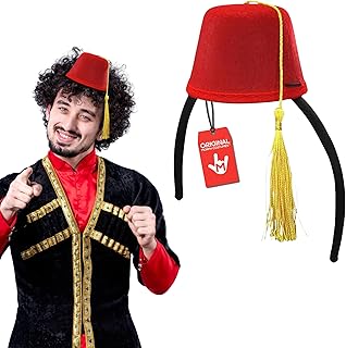 Nicky Bigs Novelties Morph Red Fez 帽子、鈴鐺帽子、迷你帽子、Shriner 帽子、蘇丹服裝、土耳其服裝