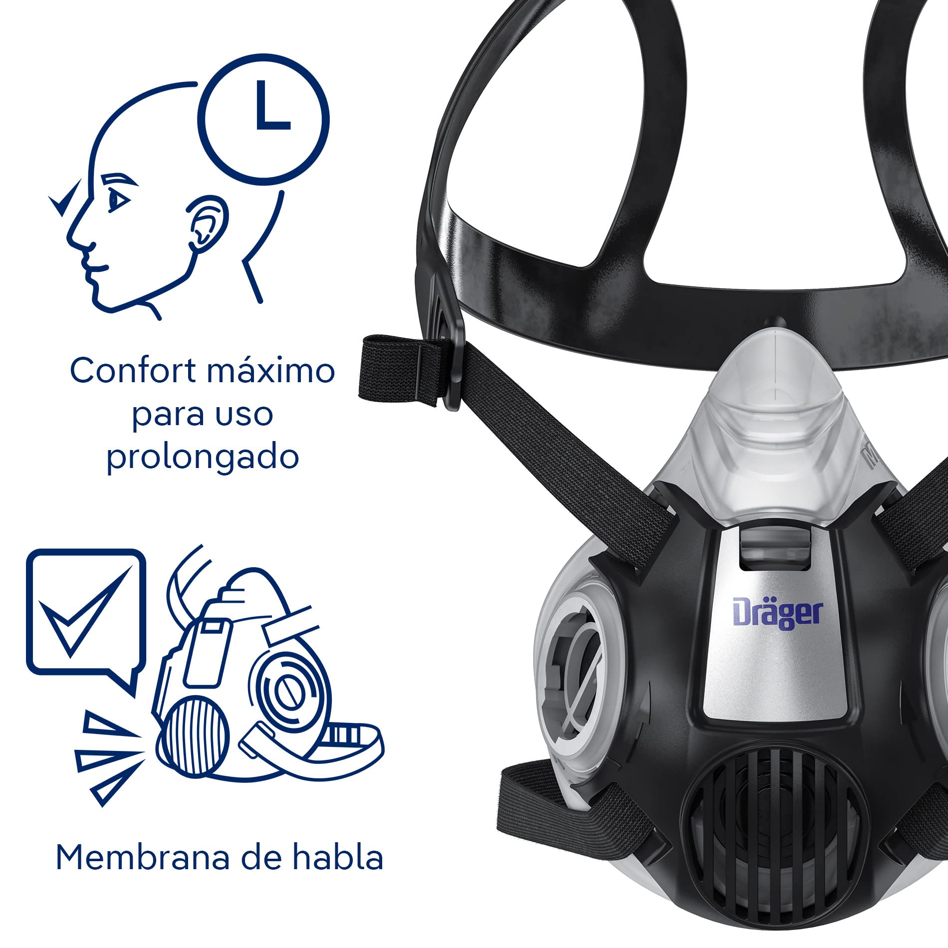 Dräger Juego de media máscara X-plore 3300 para trabajos químicos con gafas de visión total X-pect 4400 y filtro combinado ABEK1 Hg P3, protección contra vapores, gases, partículas y polvo
