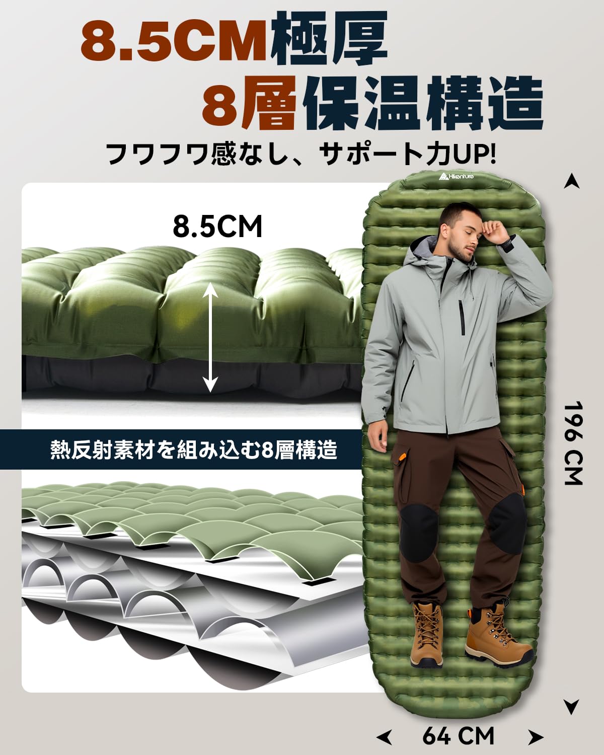 Amazon | 高R値6.2 エアーマット【8.5cm極厚○超軽量○SGS認証】断熱性