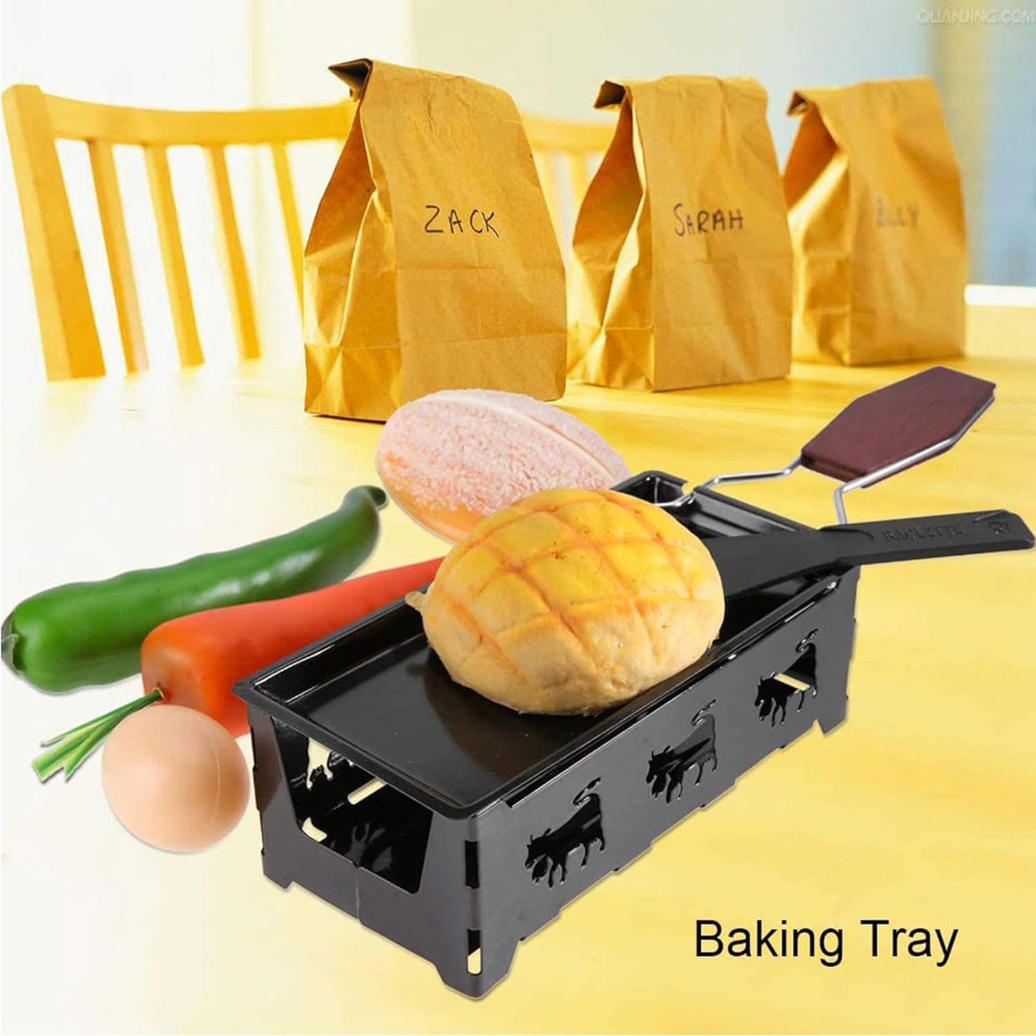 Raclette grill nieprzywierający do topienia sera, profesjonalna forma do topienia sera z szpatułką, obrotowa blacha do pieczenia ze składanym drewnianym uchwytem do sera, mięsa, ryb, warzyw