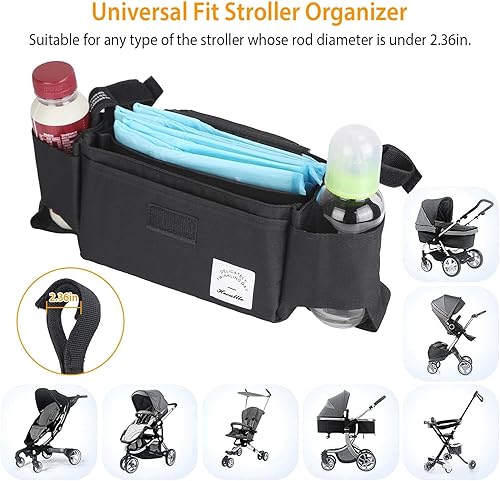 Miniatura 6 de Stroller Organizer with 6 Pockets, Universal Fit Stroller Caddy with Waterproof Oxford Fabric, Tree Pattern Stroller Bag for Bottles, Phone, Snacks,
