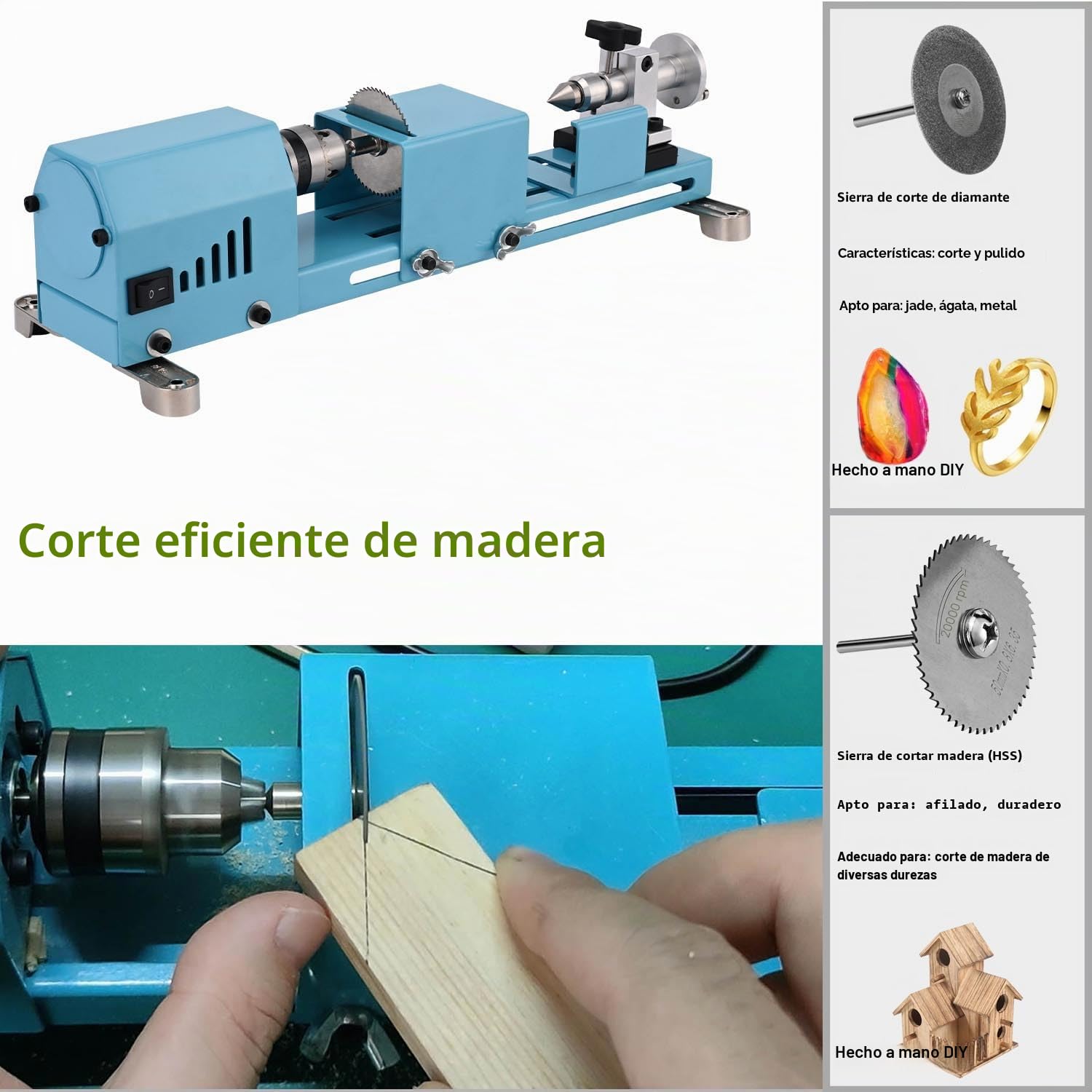 Mini Máquina de Torno Multiusos Con Herramientas Profesionales Torno Para Madera Corte, Molienda, Pulido Torno de Metal de Escritorio Fácil de Usar