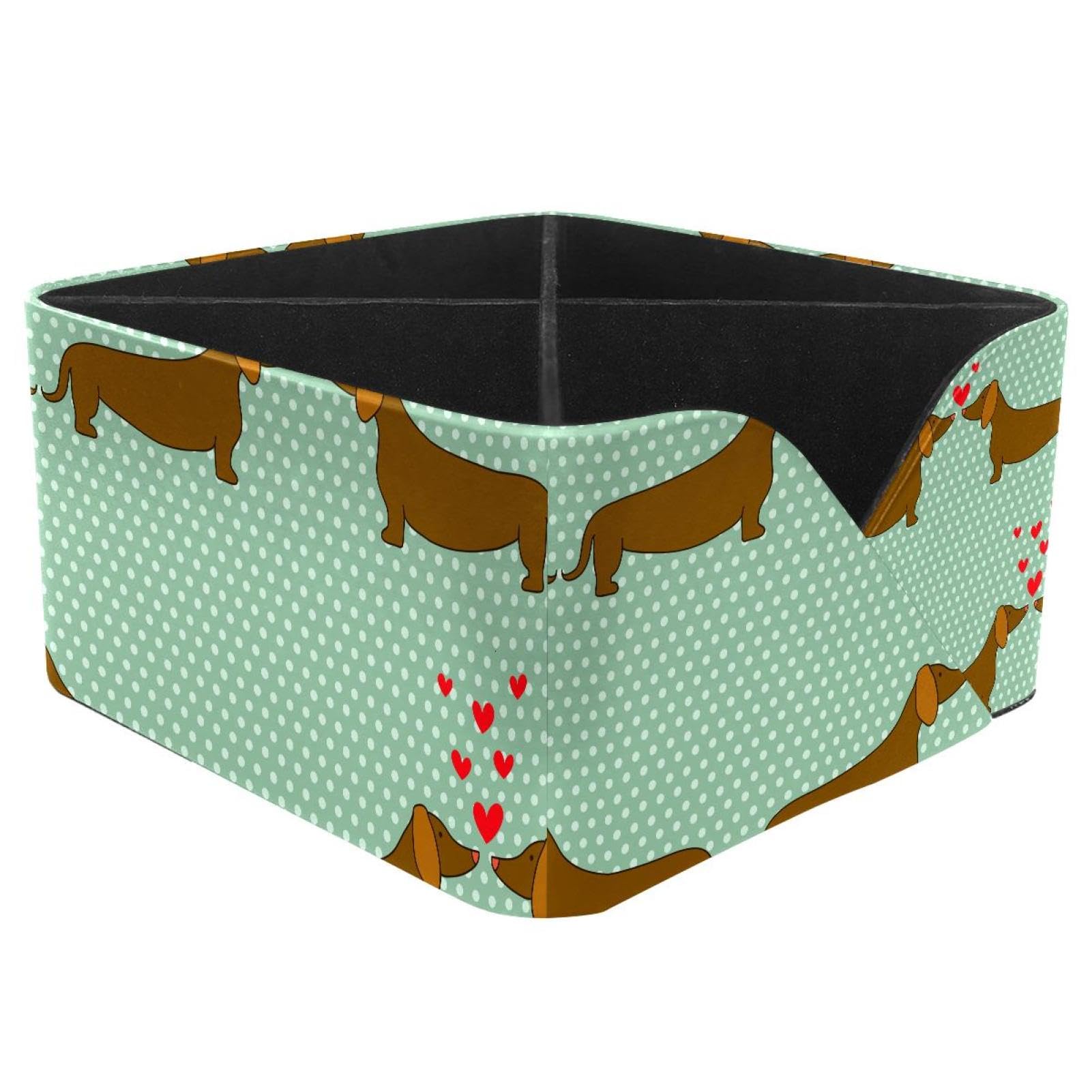 KengjuTesu Dachshund Couples Hearts Desktop Organizer Pen Holder, Rectangular Pencil Cup for Office, Study and Makeup Stations