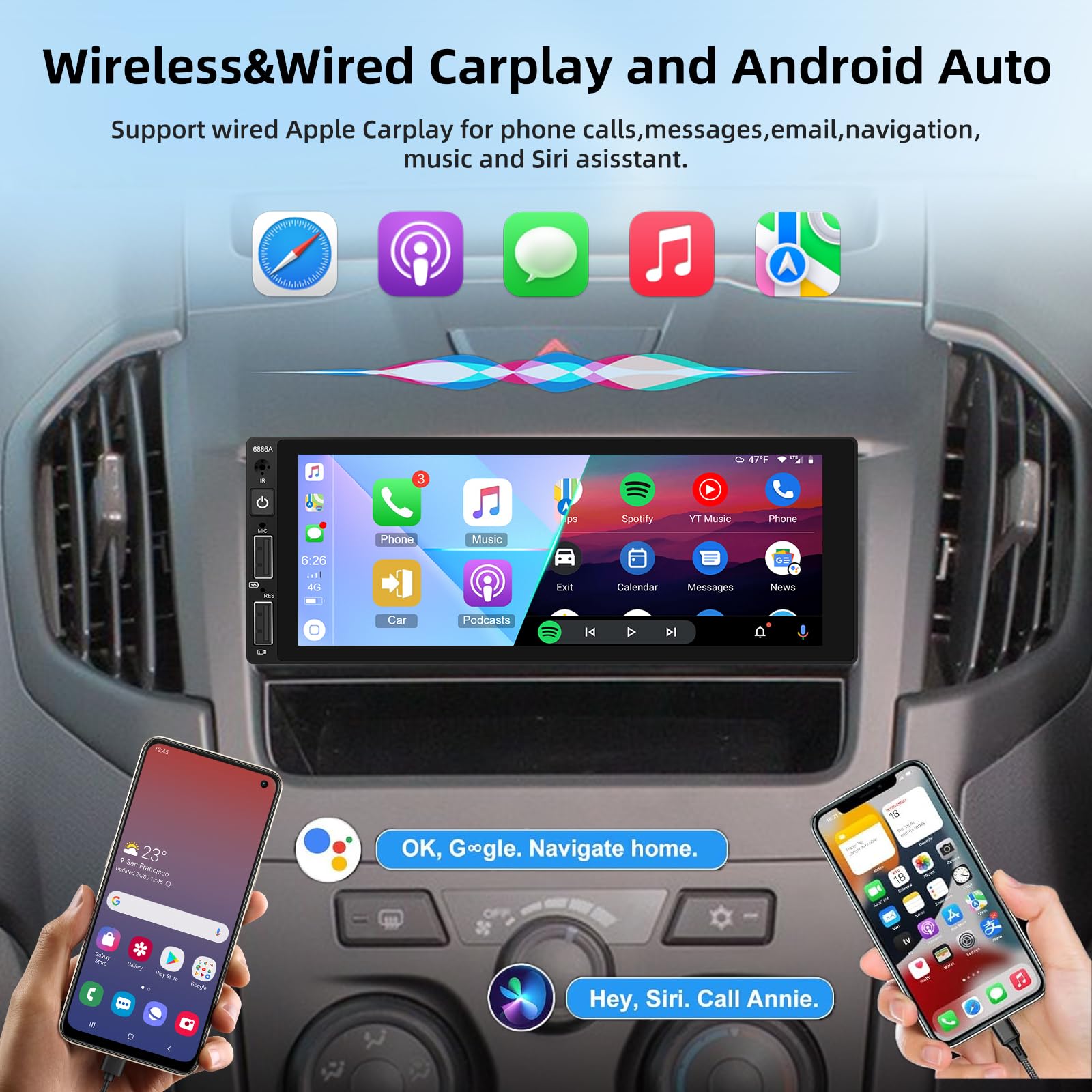 Autoradio Portatile Podofo 9,3 Pollici Con Carplay E Android Auto Wireless - Dash Cam Integrata - Foto 3