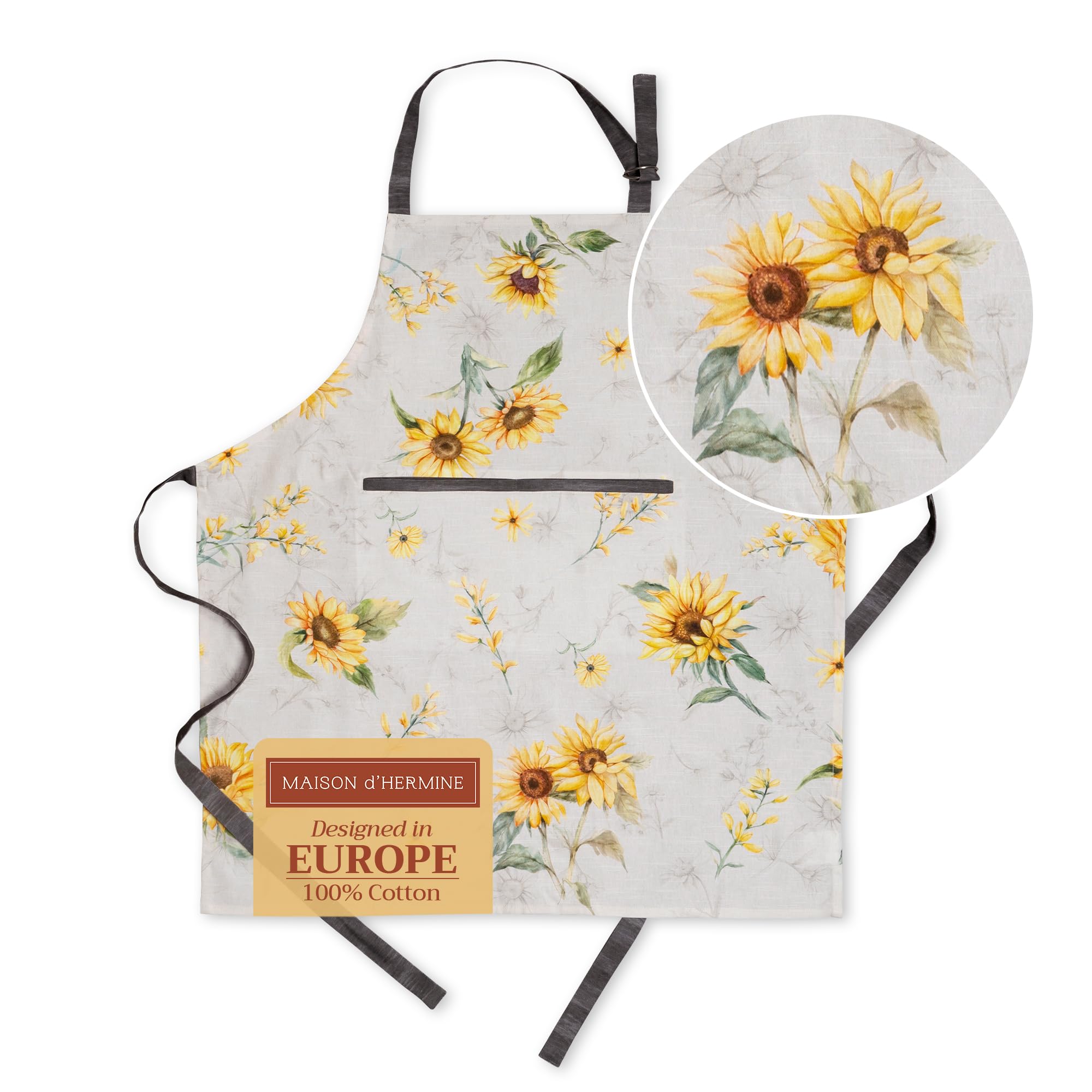 Maison d' Hermine 100% Cotton 1-Piece Kitchen Apron for women with Pocket Chef Apron and Mothers Day Gifts