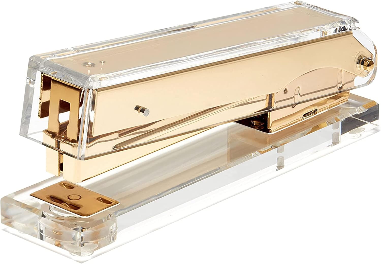 OfficeGoods Acrylic Stapler - Gorgeous Modern Accessory for the Stylish Desk at Home, Office, or School - Takes Standard 1/4" Staples - 5.25" Long - Gold