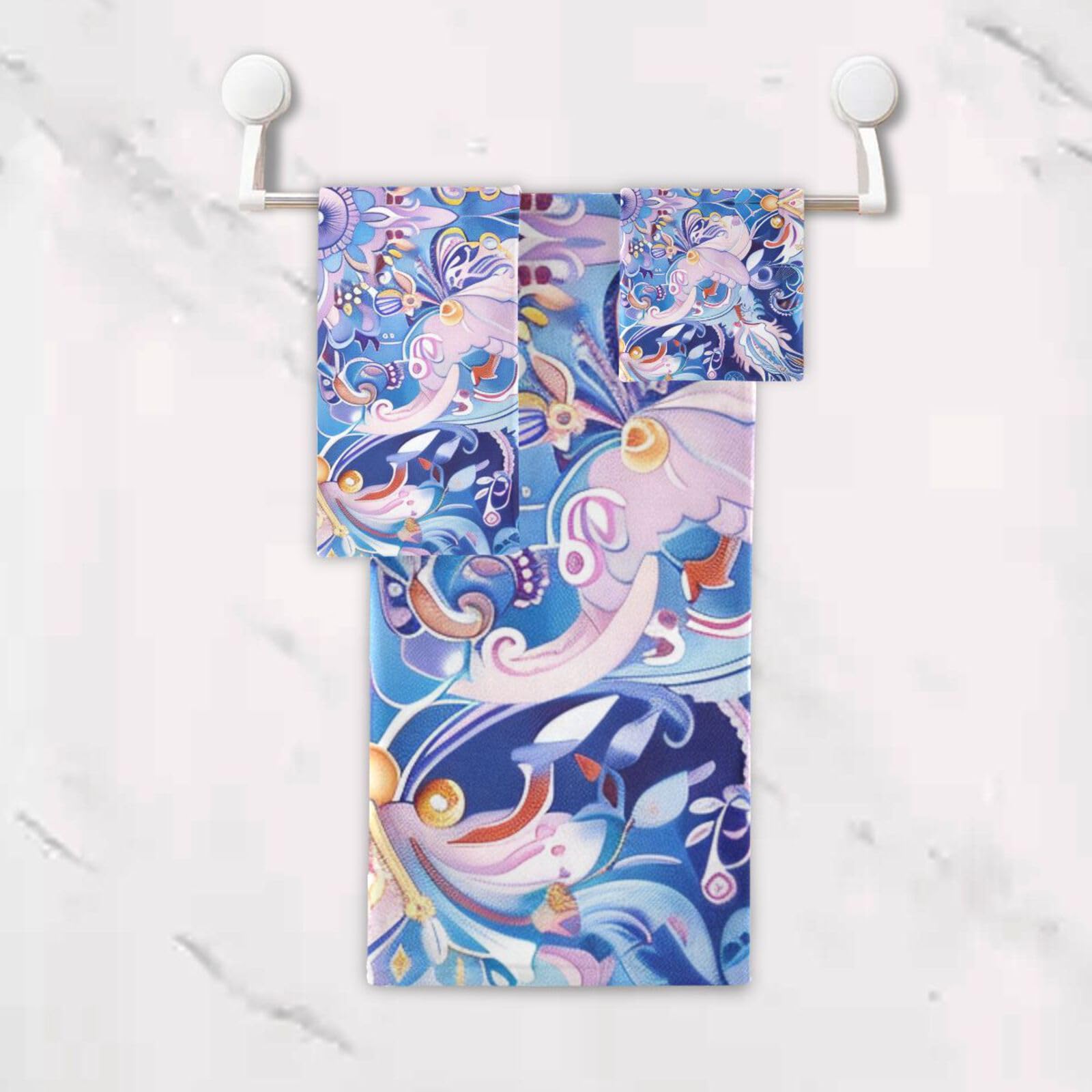 Set di 3 asciugamani decorativi per il viso in stile bohémien, motivo floreale viola, 1 asciugamano da bagno, 1 asciugamano per mani, 1 panno per la casa, cucina, hotel, palestra, nuoto, spa