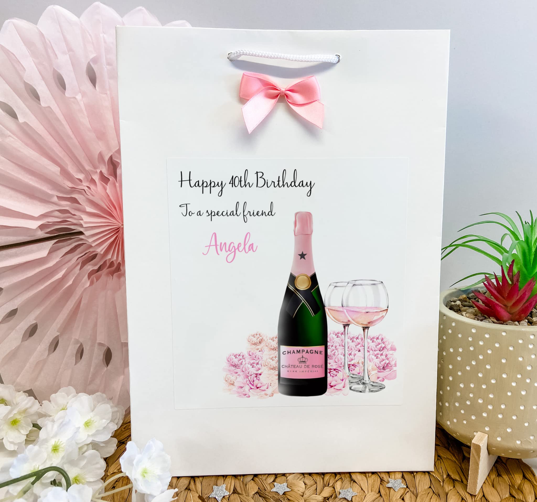Personalised Birthday Gift Bag For Her Floral Pink Champagne