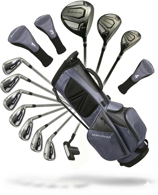 XDriveMax 15-Piece Golf Clubs Men Complete Golf Club Set - Beginner Golf Clubs Set for Men Right&Left Handed - Forged Titanium 10.5° Driver, 5-SW Stainless Steel Irons, Putter & Stand Bag