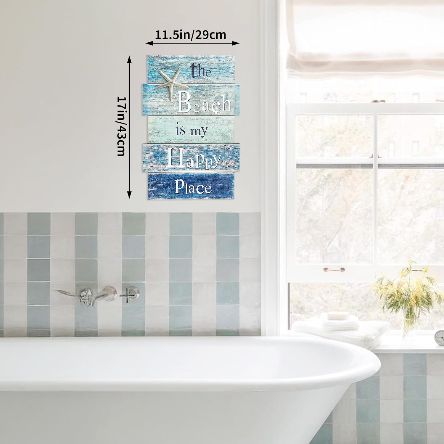 MODE HOME Coastal Wall Decor for Home, Beach Wall Art Wooden Hanging Sign with Starfish Element, Perfect Beach Themed Room Decor and Ocean Decor for Bathroom Bedroom Coastal Living Spaces 11.5" x 17"