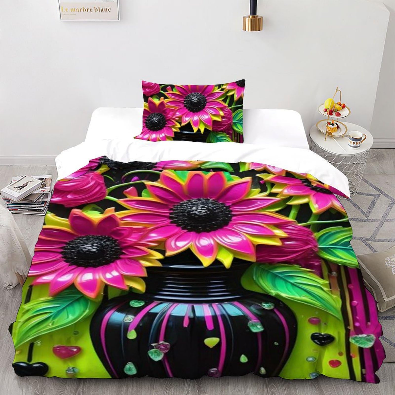 Housse de couette plantes vertes dessin animé 135x200 lit single