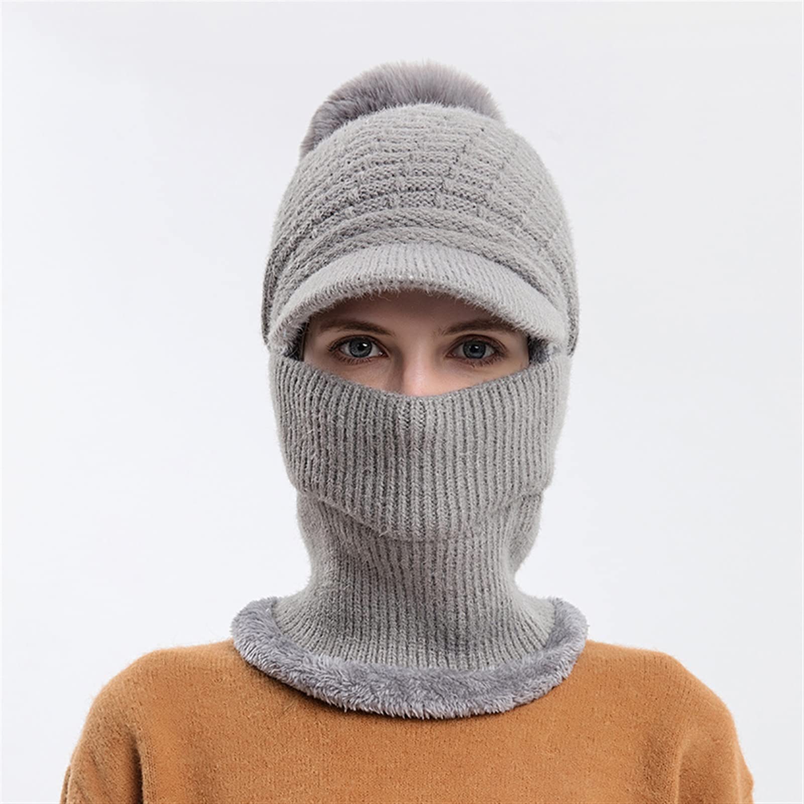 Damen Wintermützen Winter-Hüte for Frauen weibliche Skifahren im Freien Skifahren Warm-Hut Schal Maske Motorhaube Plüsch Verdicken Stricken Einzigartiges Design (Color : D)