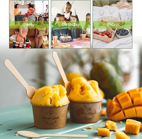 Miniatura 7 de 300 cucharas desechables de madera redondas de 4 pulgadas, cucharas de degustación para fiestas, campamentos, postres, etc