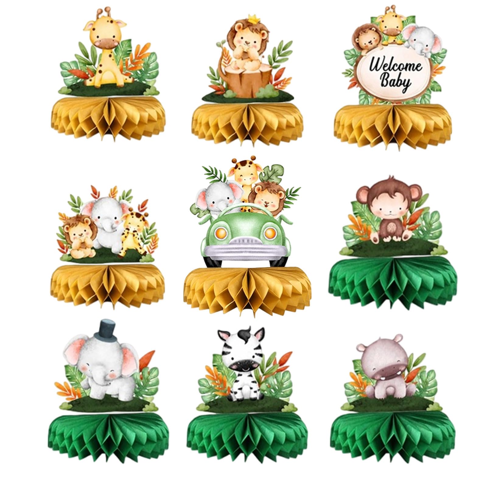 Bubaxuce 7 Pieces Animal Theme Honeycomb Table Decorations, Cake Table Or Room Adornments – Easy To Assemble And Reusable
