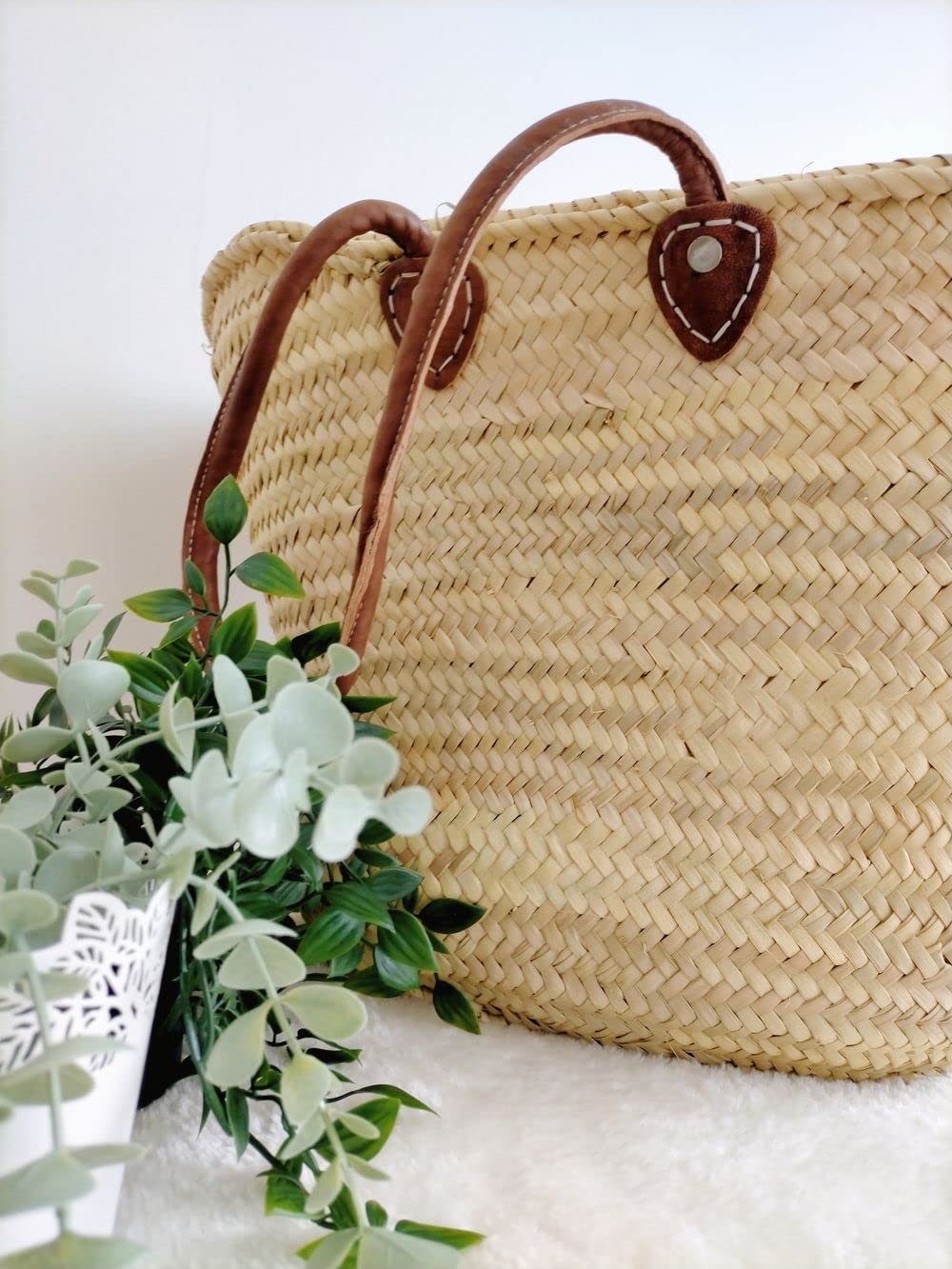 Panier de plage, Panier de plage en osier, Sac de plage brodé d'une étoile noire