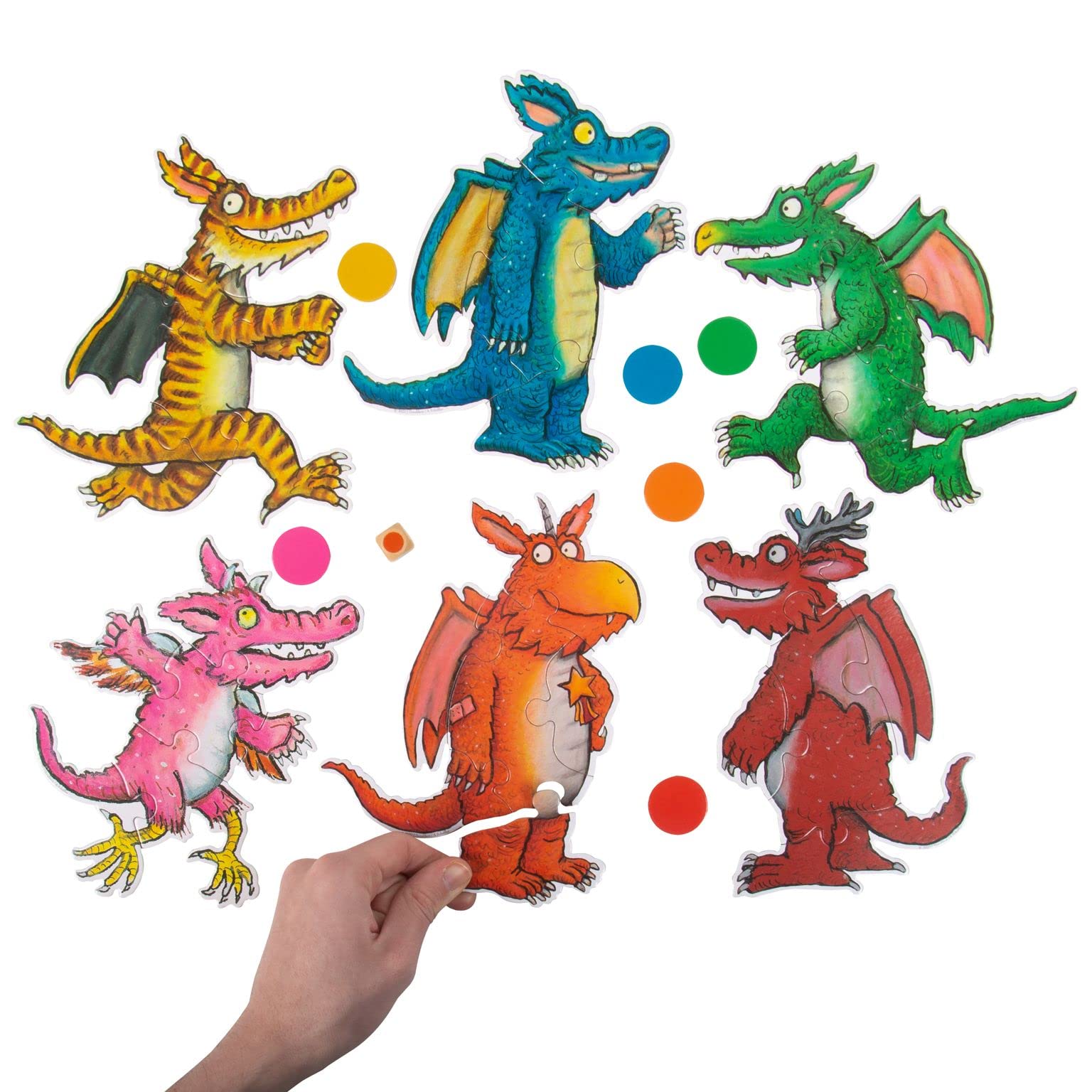 Zog Build A Dragon Puzzle Game. Roll The Dice to Race & Collect Your Pieces to Become the Puzzle Champion. Includes 6 Puzzles & Coloured Dice. Ages 3+. Officially Licensed Zog Merchandise.