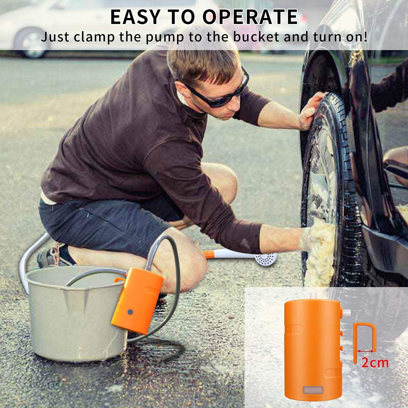 Pompa elettrica portatile per doccia per campeggio all'aperto lavaggio auto pulizia del cane, 4400 mAh alimentato a batteria USB ricaricabile, IPX7 impermeabile