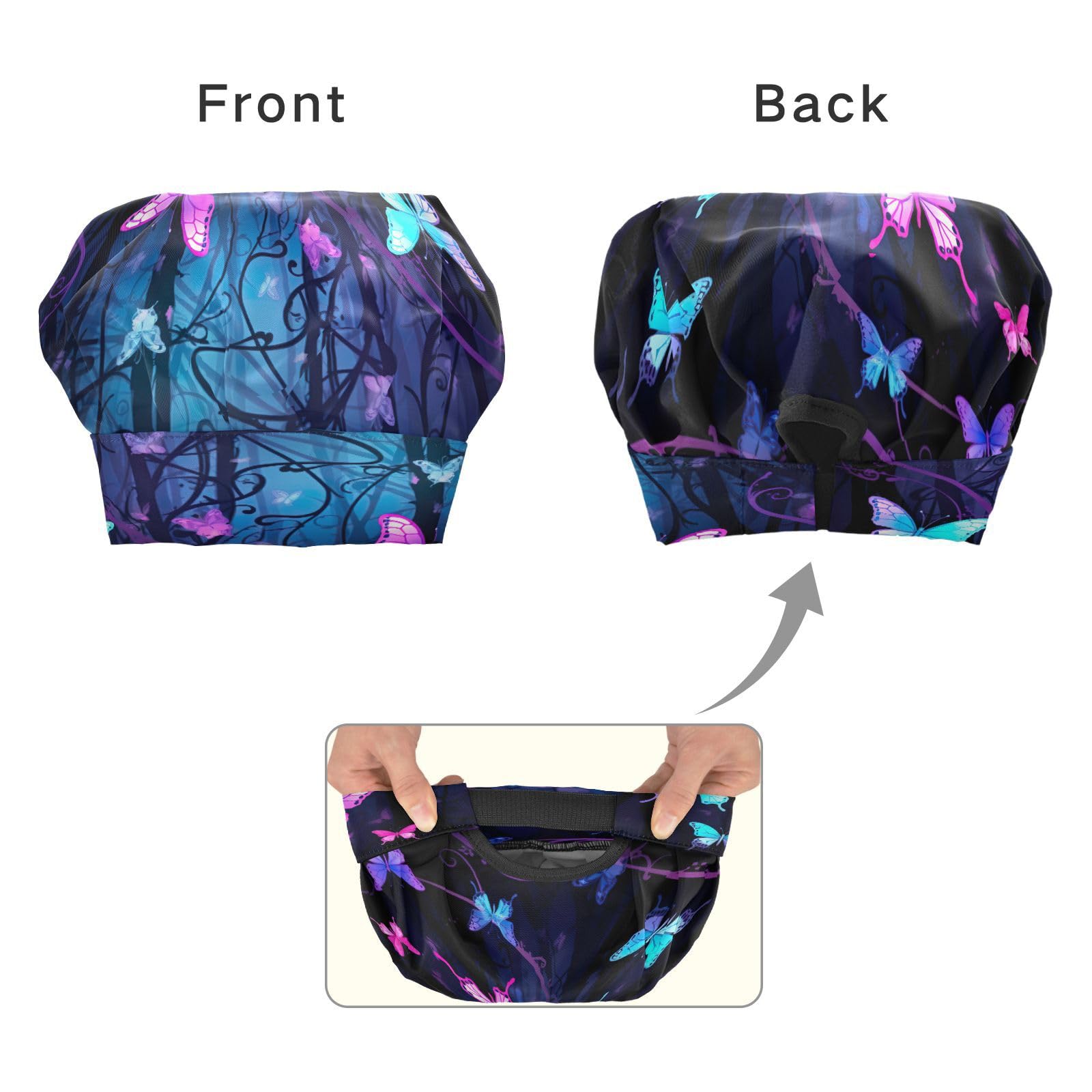 FRCSDIY Purple Blue Butterflies Kids Apron and Chef Hat Set,Adjustable Aprons with Pockets for Boys Girls Cooking Baking Painting-M