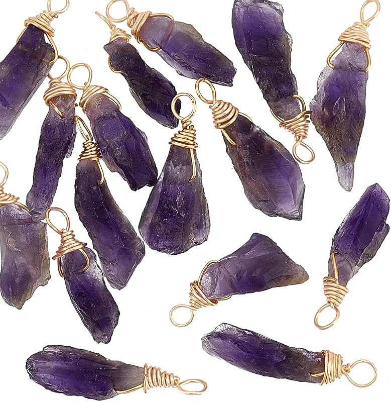 16 colgantes de amatista natural de aproximadamente 1.102 in a granel de amatista irregular, colgantes envueltos en alambre de cobre de amatista cruda, piedra natural, cristal curativo, piedras preciosas para hacer joyas
