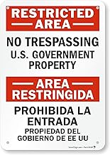 SmartSign - S-8983-AL-10 "Restricted Area - U.S. Government Property" Bilingual Sign | 7" x 10" Aluminum Black/Red on White