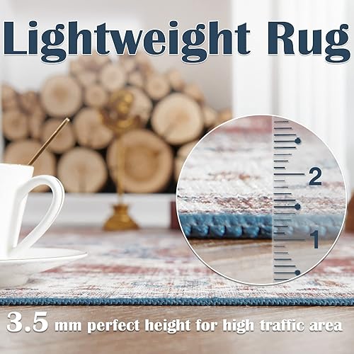 Vista 37 de jinchan Alfombra lavable de 8 x 10 pies, diseño tribal de pelo bajo, resistente a las manchas, alfombra bohemia envejecida, alfombra suave de lana