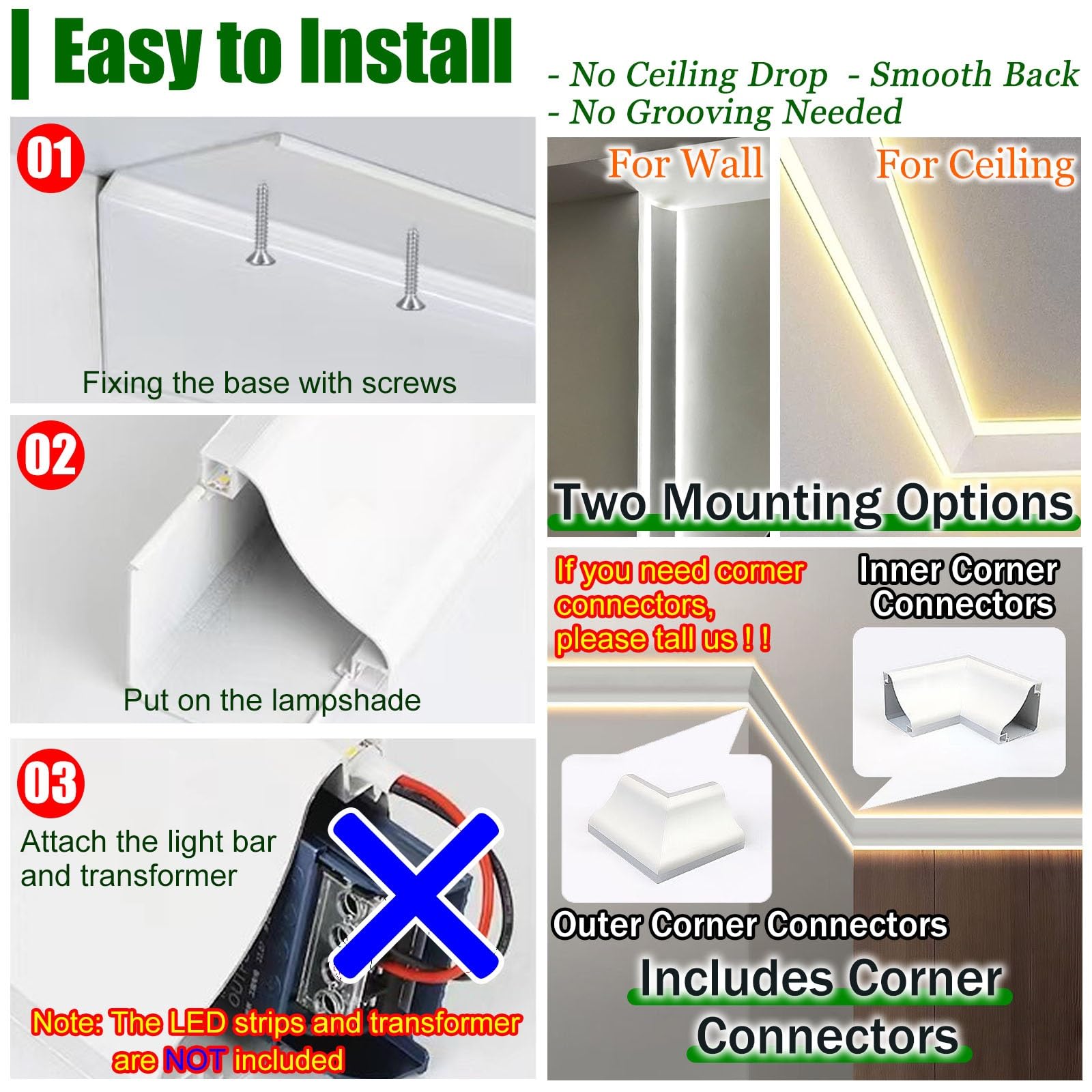 Led Deckenleiste LED-Stuckleiste Mit Verdecktem Kabelkanal, Indirekte Beleuchtung Für Abgehängte Decken, Aluminiumprofil Für LED-Streifen Im Wohnzimmer(6m/19.7ft)