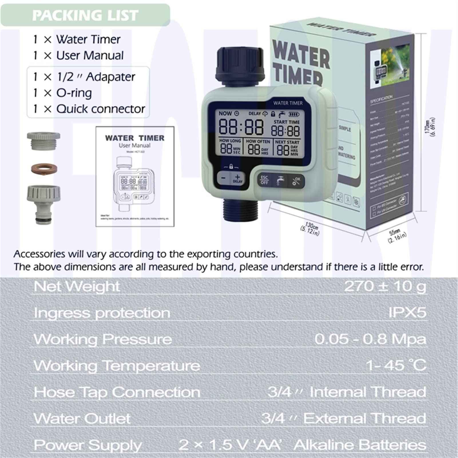 Wassertimer Bewässerung Timer mit Regensensor -Bewässerung Timer wasserdichtem Wasserstandssensor Automatischer Bewässerungssystem Bewässerung Controller Schlauchtimer (Color : Spring Set)